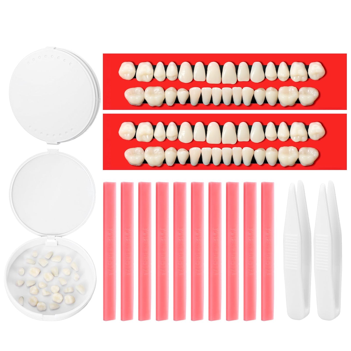 Nuanchu 70 Pcs Dentures Repair DIY Kit Synthetic Resin False Teeth Replacement Halloween Prop Tooth Teeth for Missing Teeth Make Your Own Dentures Kit Dental Education Model