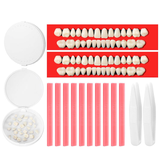 Nuanchu 70 Pcs Dentures Repair DIY Kit Synthetic Resin False Teeth Replacement Halloween Prop Tooth Teeth for Missing Teeth Make Your Own Dentures Kit Dental Education Model