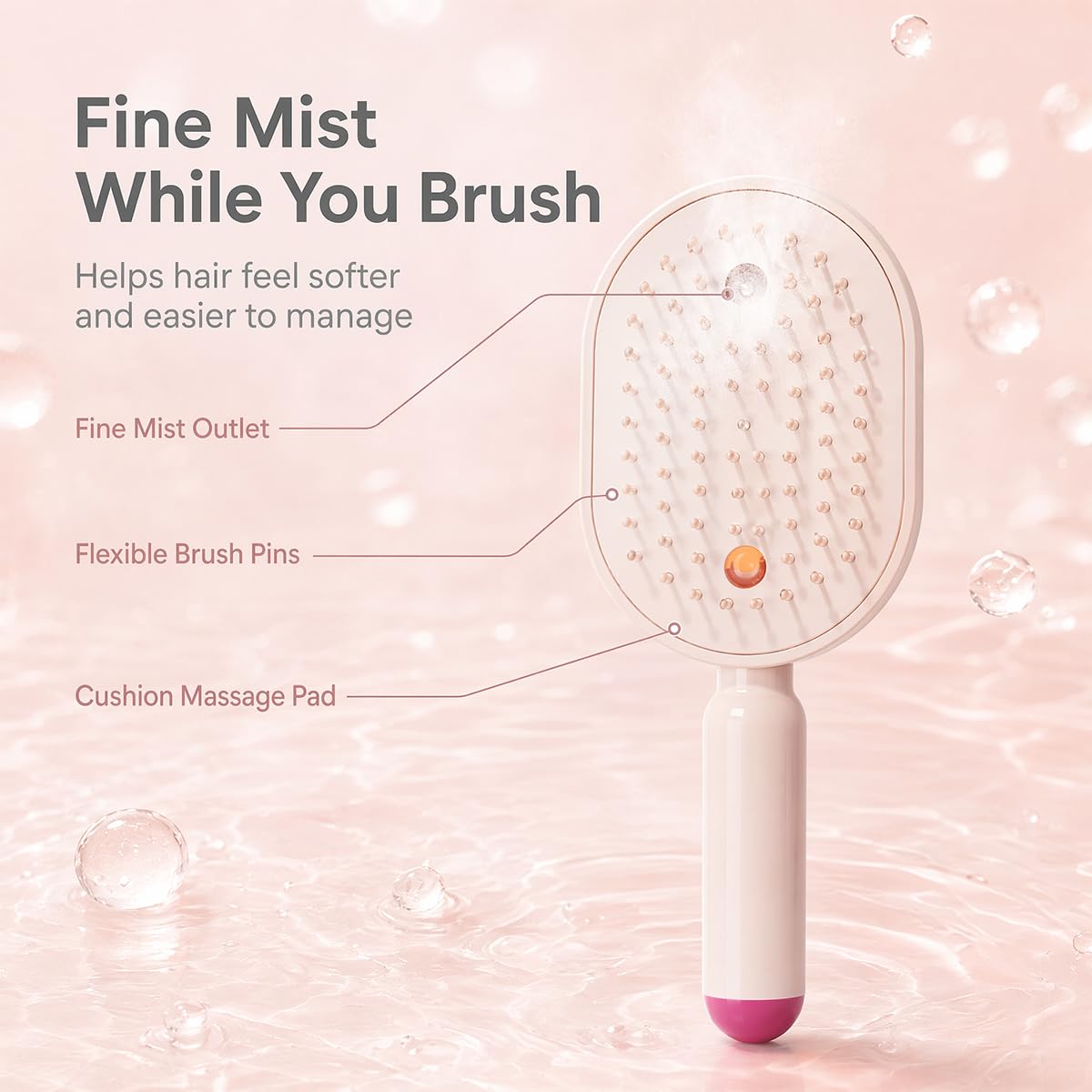 2026 Upgraded Electric Spray air Cushion Massage Comb, Anti-Static & Detangling,Retractable Massage Steam Brush for Frizzy Hair & Scalp Care,Women Men, Rechargeable Air Cushion Hair Brush (Pink)