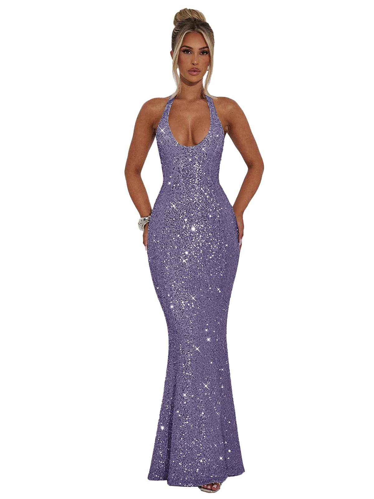 Halter Sequin Prom Dresses for Women Sparkly Corset Mermaid Formal Evening Cocktail Party Gowns Long Dresses for Party