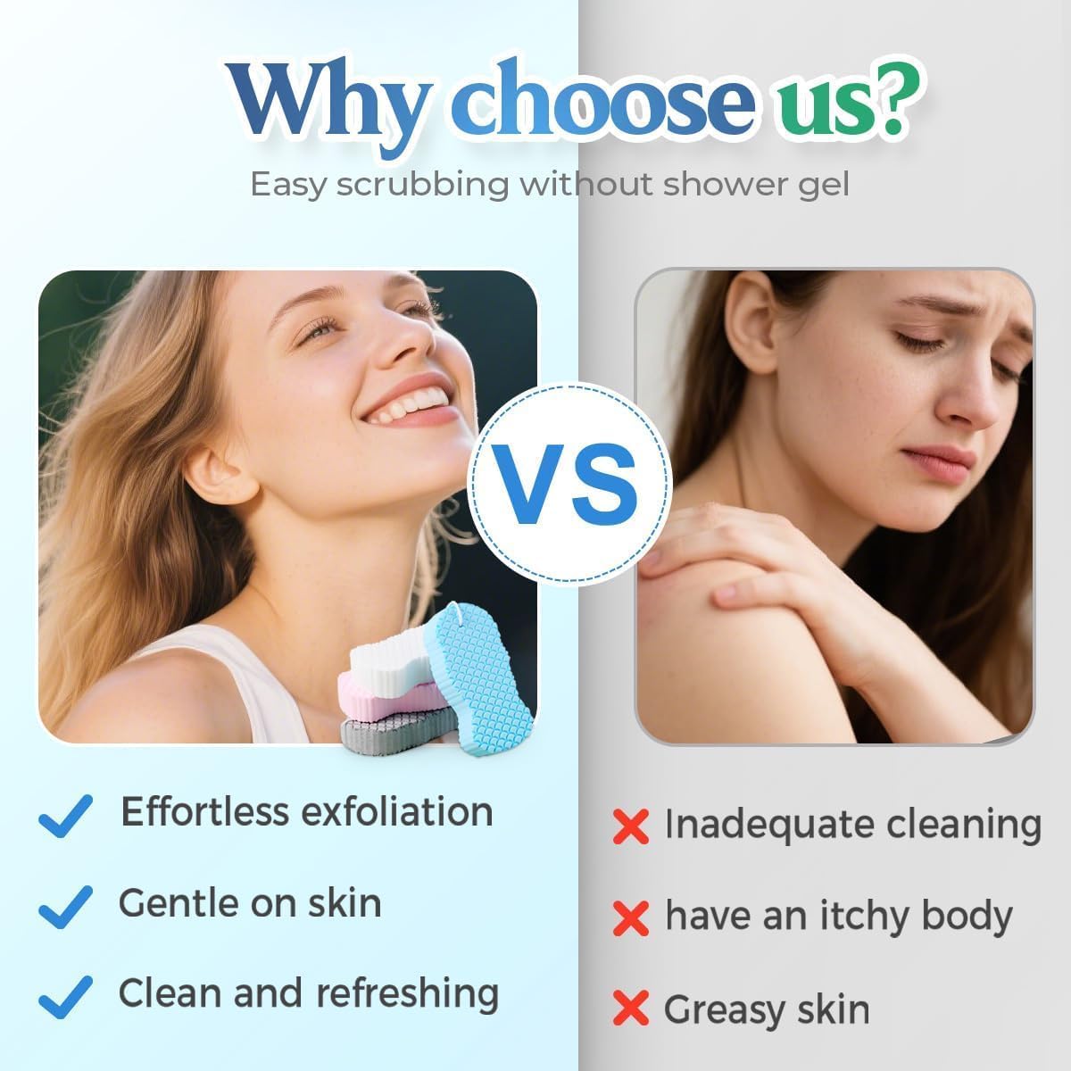 Exfoliating Bath Sponge, 2026 New Super Soft Exfoliating Bath Sponge Set, Exfoliate Body Scrubber Skin Friendly & Reusable for Adults Women and Men (2pcs-a)