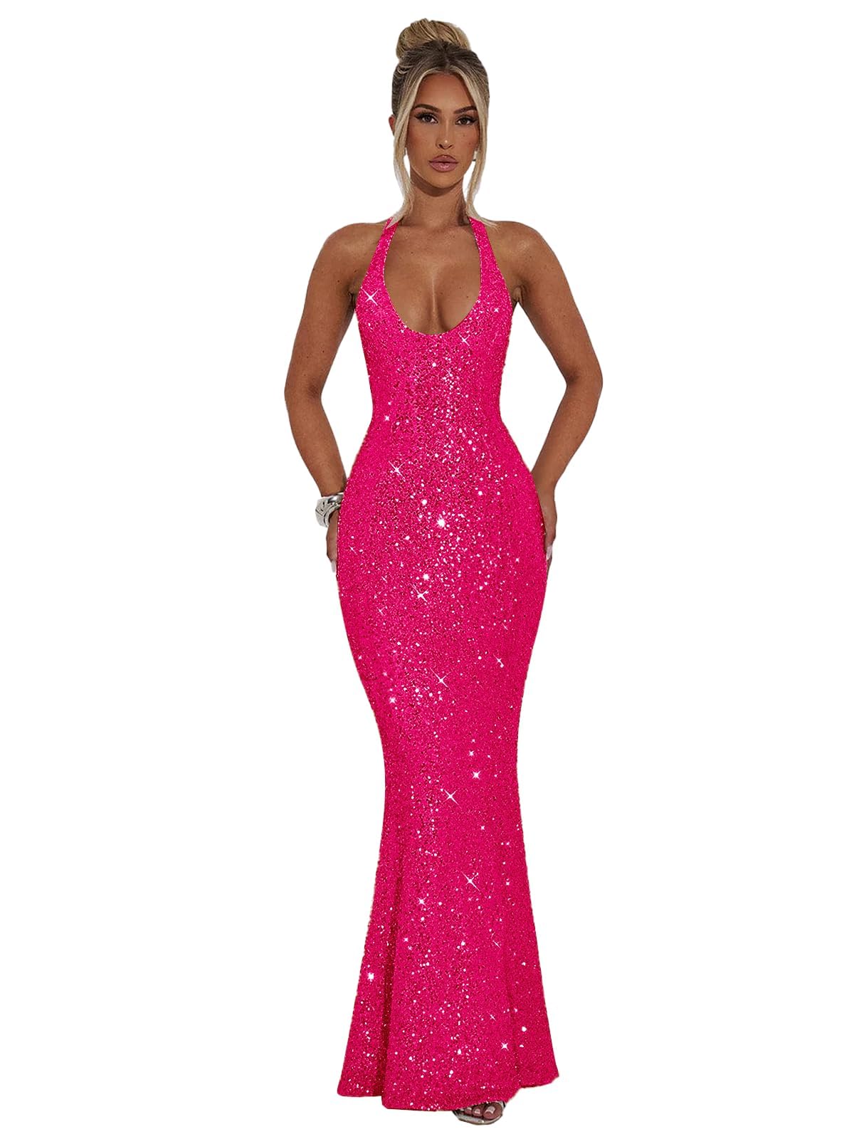 Halter Sequin Prom Dresses for Women Sparkly Corset Mermaid Formal Evening Cocktail Party Gowns Long Dresses for Party