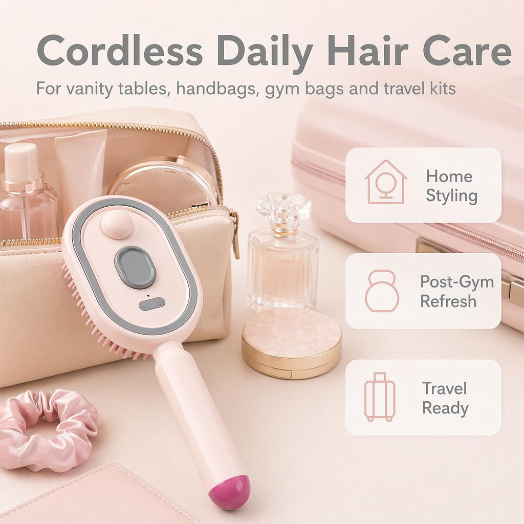 2026 Upgraded Electric Spray air Cushion Massage Comb, Anti-Static & Detangling,Retractable Massage Steam Brush for Frizzy Hair & Scalp Care,Women Men, Rechargeable Air Cushion Hair Brush (Pink)
