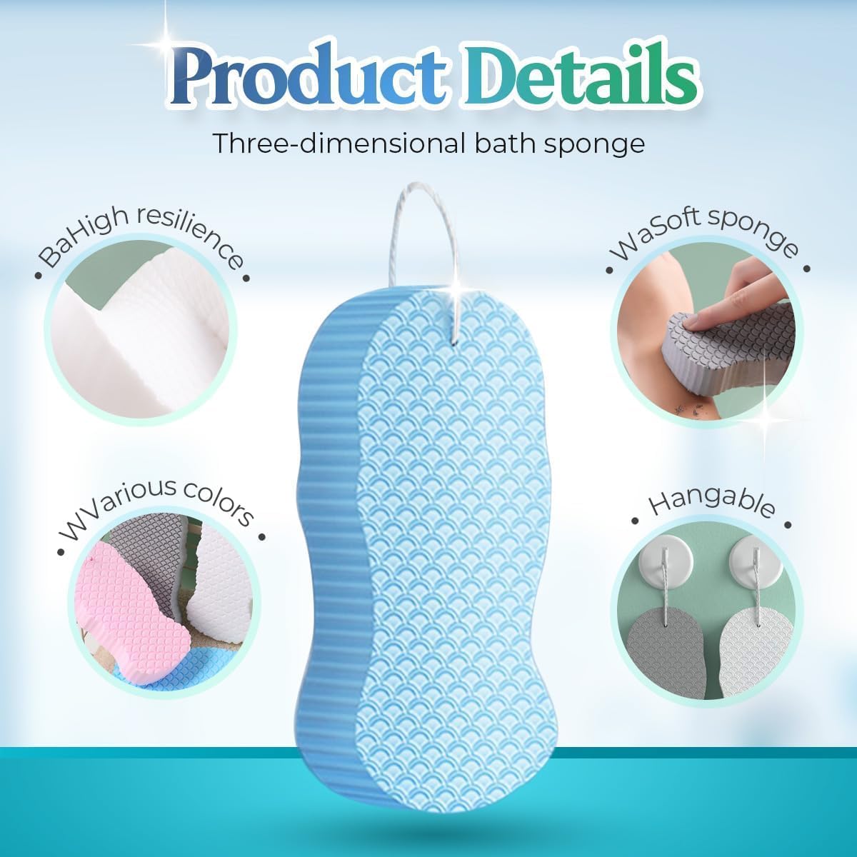 Exfoliating Bath Sponge, 2026 New Super Soft Exfoliating Bath Sponge Set, Exfoliate Body Scrubber Skin Friendly & Reusable for Adults Women and Men (2pcs-a)
