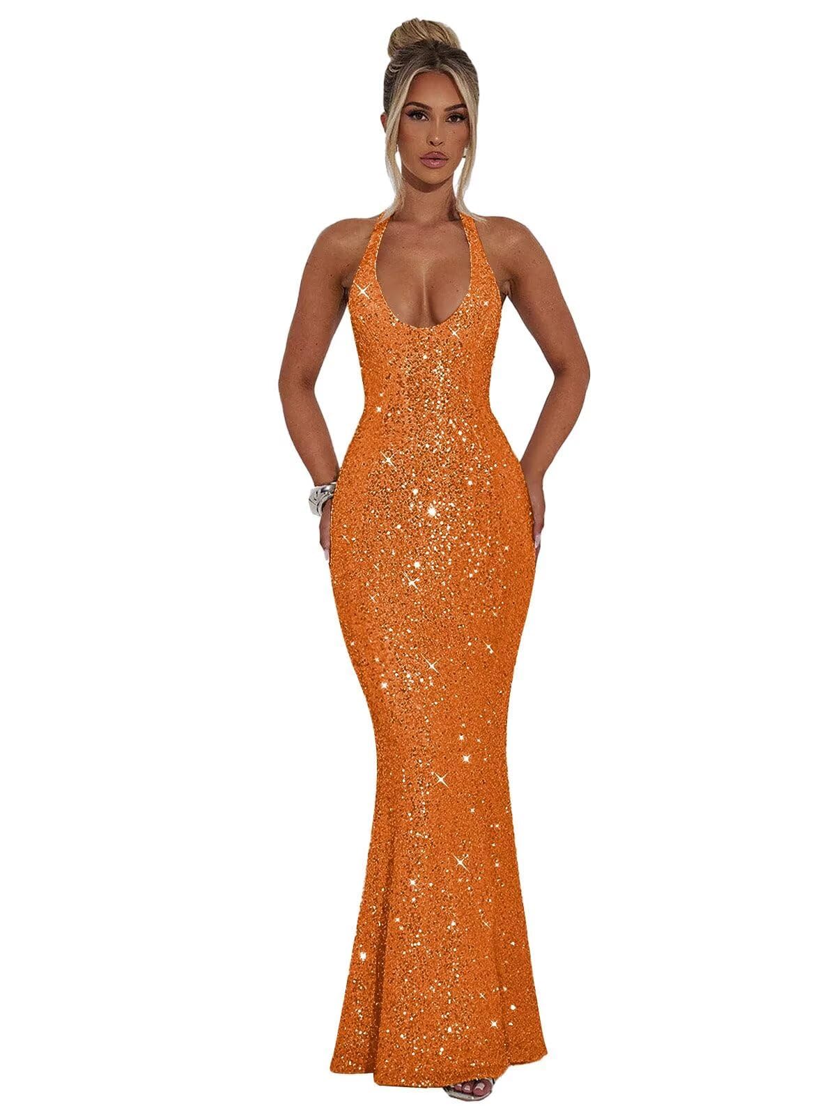 Halter Sequin Prom Dresses for Women Sparkly Corset Mermaid Formal Evening Cocktail Party Gowns Long Dresses for Party