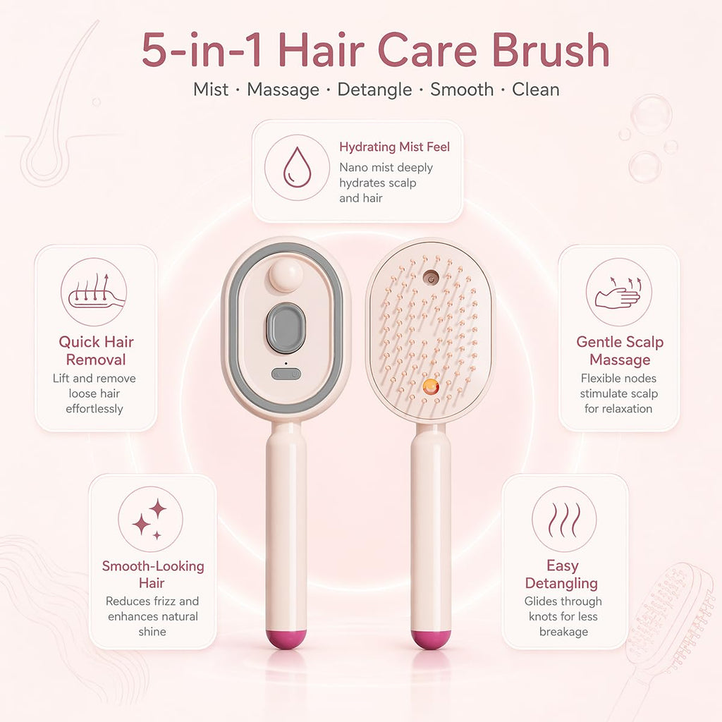2026 Upgraded Electric Spray air Cushion Massage Comb, Anti-Static & Detangling,Retractable Massage Steam Brush for Frizzy Hair & Scalp Care,Women Men, Rechargeable Air Cushion Hair Brush (Pink)