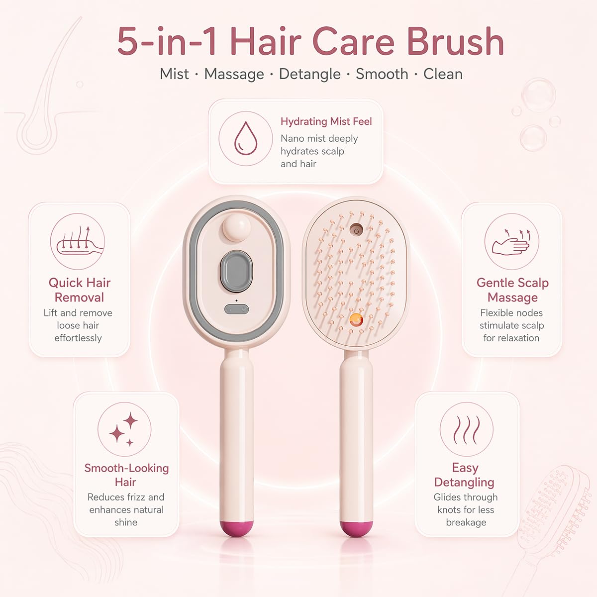 2026 Upgraded Electric Spray air Cushion Massage Comb, Anti-Static & Detangling,Retractable Massage Steam Brush for Frizzy Hair & Scalp Care,Women Men, Rechargeable Air Cushion Hair Brush (Pink)