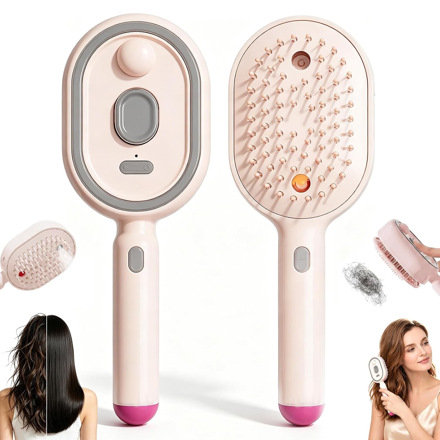 2026 Upgraded Electric Spray air Cushion Massage Comb, Anti-Static & Detangling,Retractable Massage Steam Brush for Frizzy Hair & Scalp Care,Women Men, Rechargeable Air Cushion Hair Brush (Pink)