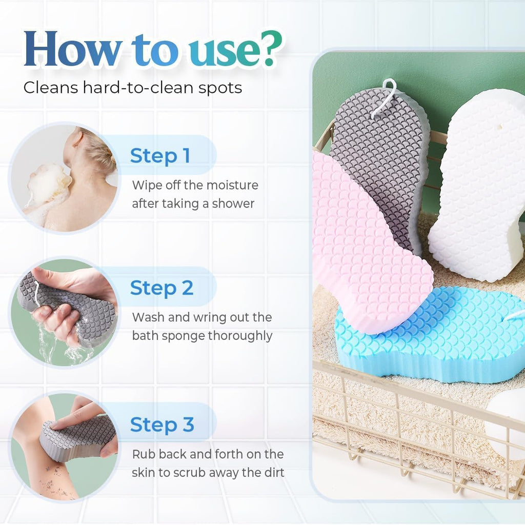 Exfoliating Bath Sponge, 2026 New Super Soft Exfoliating Bath Sponge Set, Exfoliate Body Scrubber Skin Friendly & Reusable for Adults Women and Men (2pcs-a)