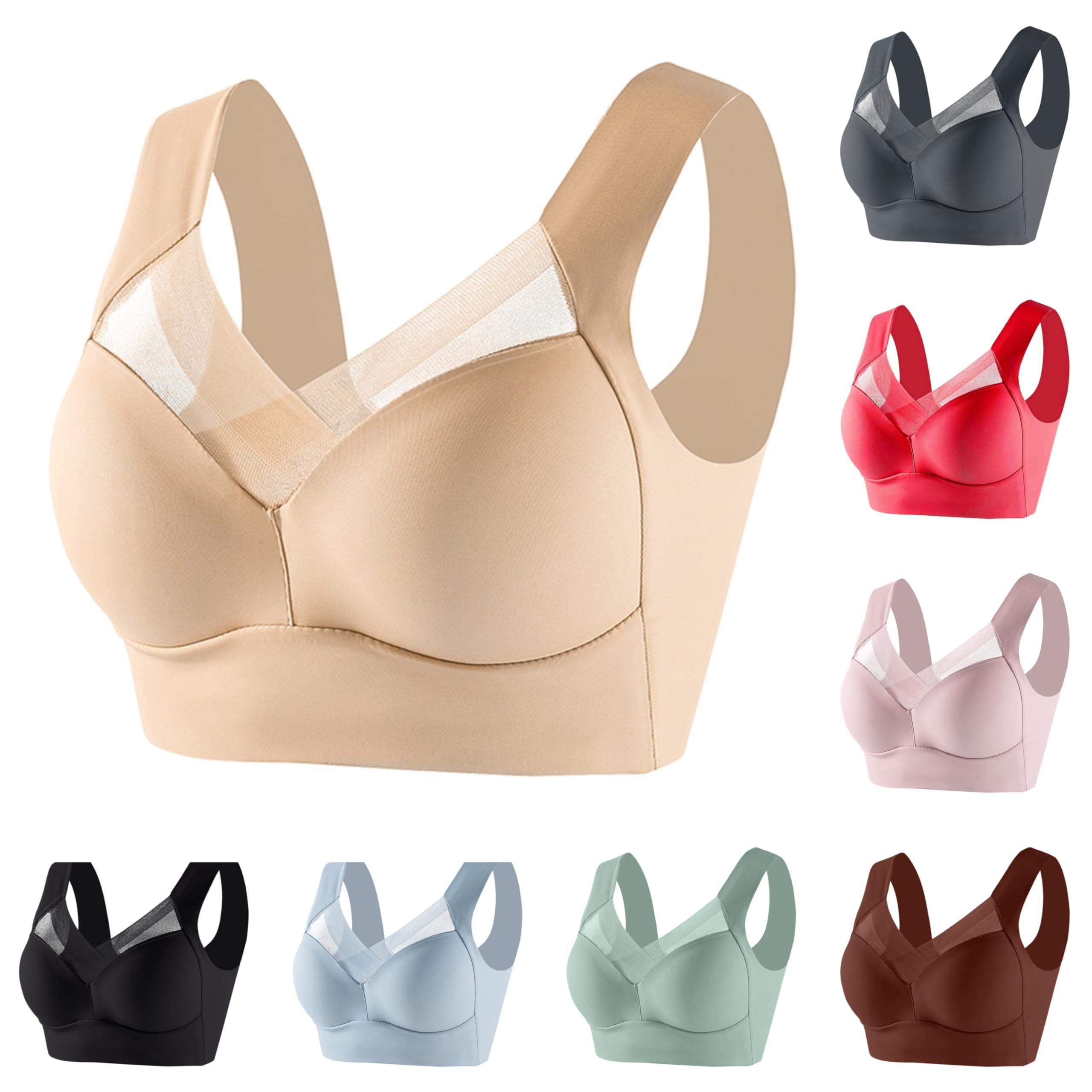 PIFAME Women Comfort Lightweight Wireless Bras Posture Correcting Bra for Seniors Plus Size Full Coverage Soft Everyday Bra