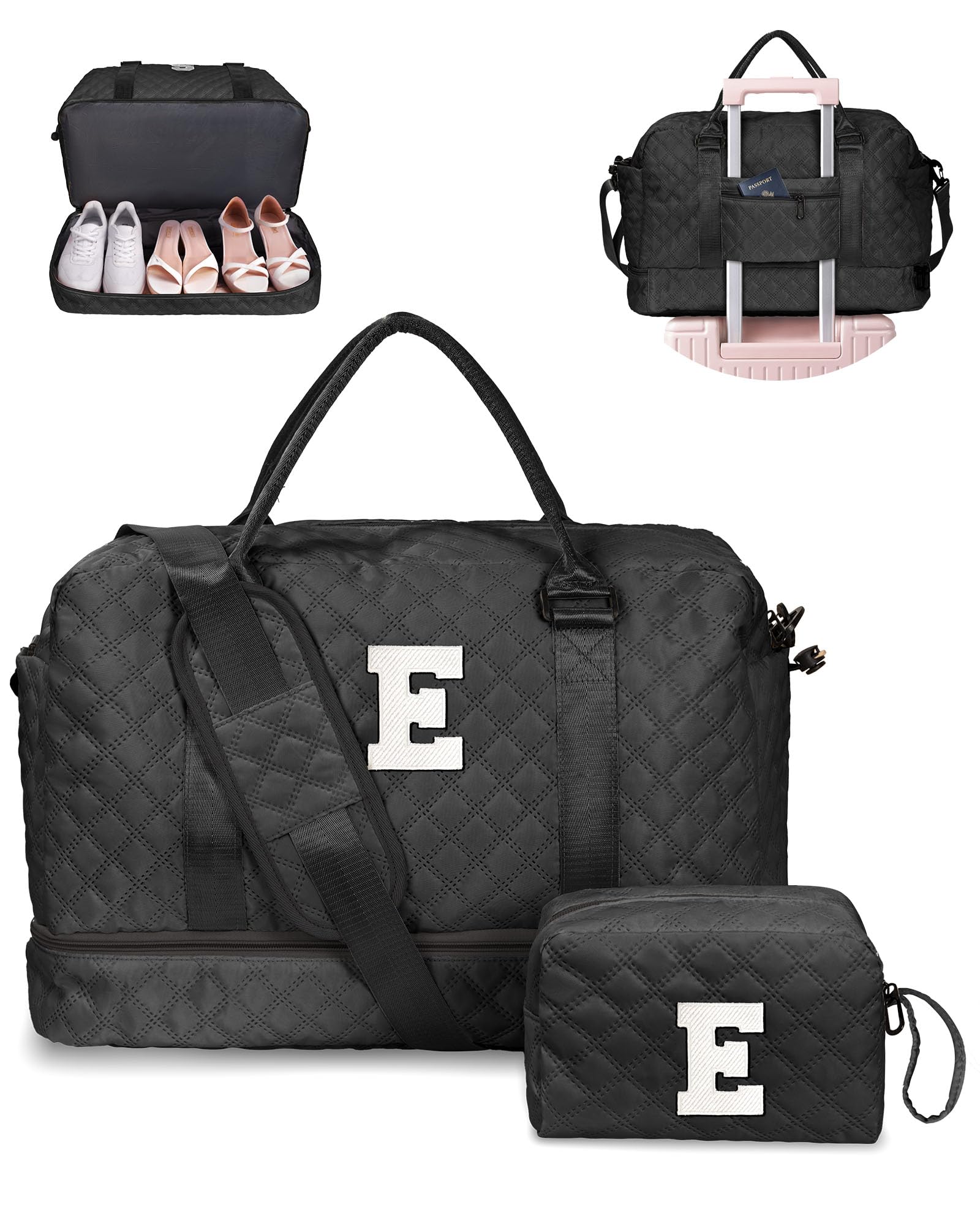 Girl Gift-Women Birthday Gifts-Gifts for Teenage Girls-Personalized Duffle Bag with Shoe Compartment, Kids Overnight Bag,Travel Weekend Bag, Gift for Women Friend Niece Sister (Letter A)