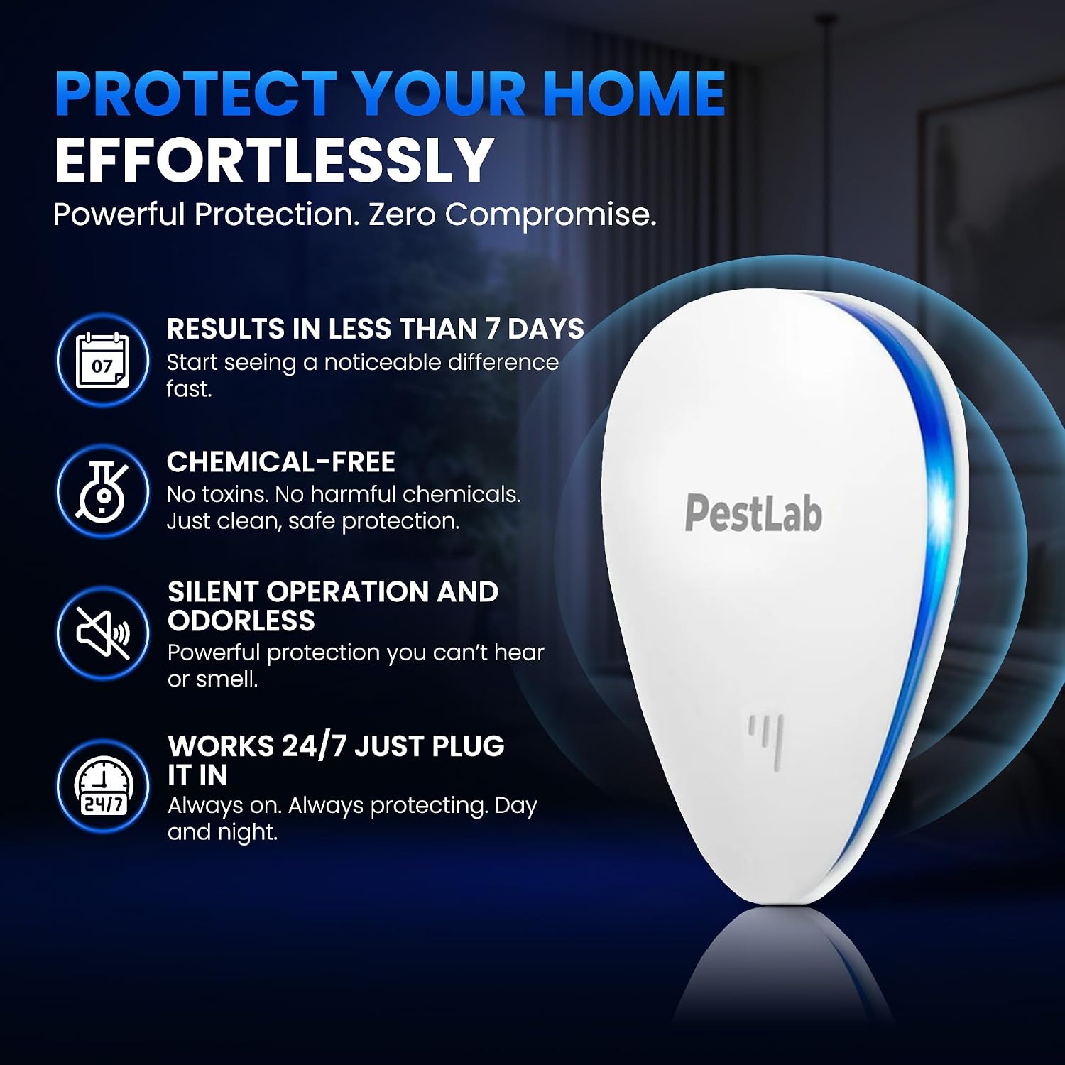 PestLab Ultrasonic Pest Repeller – Indoor Plug In Bug Repellent for Mice, Rodents, Rats, Roaches, Ants, Spiders, Mosquitoes & Bed Bugs – Electronic Pest Control Device with 300 Sq Ft Coverage – 1 Pack