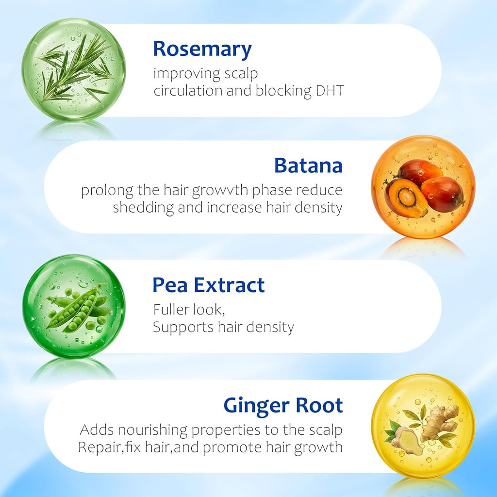 Hair Growth Serum Roll On with 3% Rosemary,3% Batana Oil,2% Pea Extract,2% Ginger Root Oil,Stronger Root,stimulate follicle,Hair Thicker,Hair Loss Treatment,Hair Growth Serum(30ML/1.01FL.OZ)