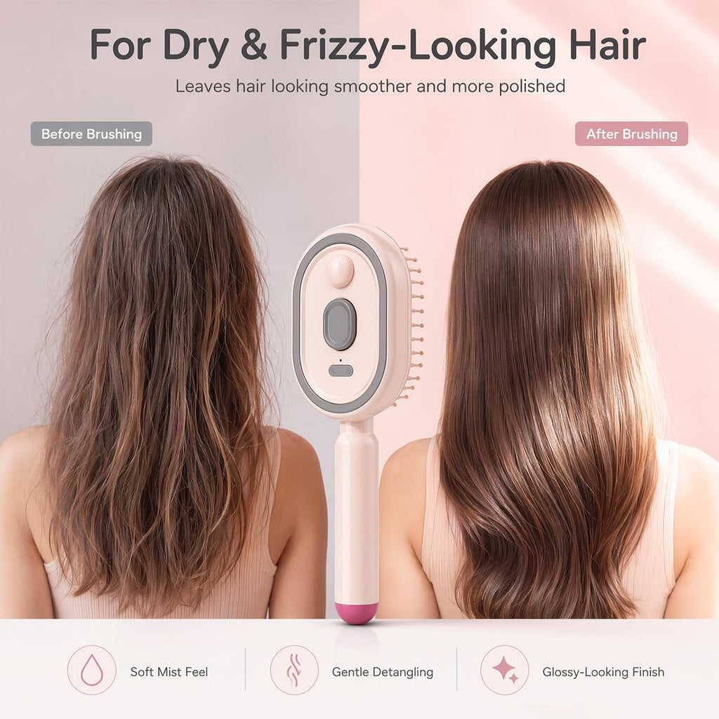 2026 Upgraded Electric Spray air Cushion Massage Comb, Anti-Static & Detangling,Retractable Massage Steam Brush for Frizzy Hair & Scalp Care,Women Men, Rechargeable Air Cushion Hair Brush (Pink)