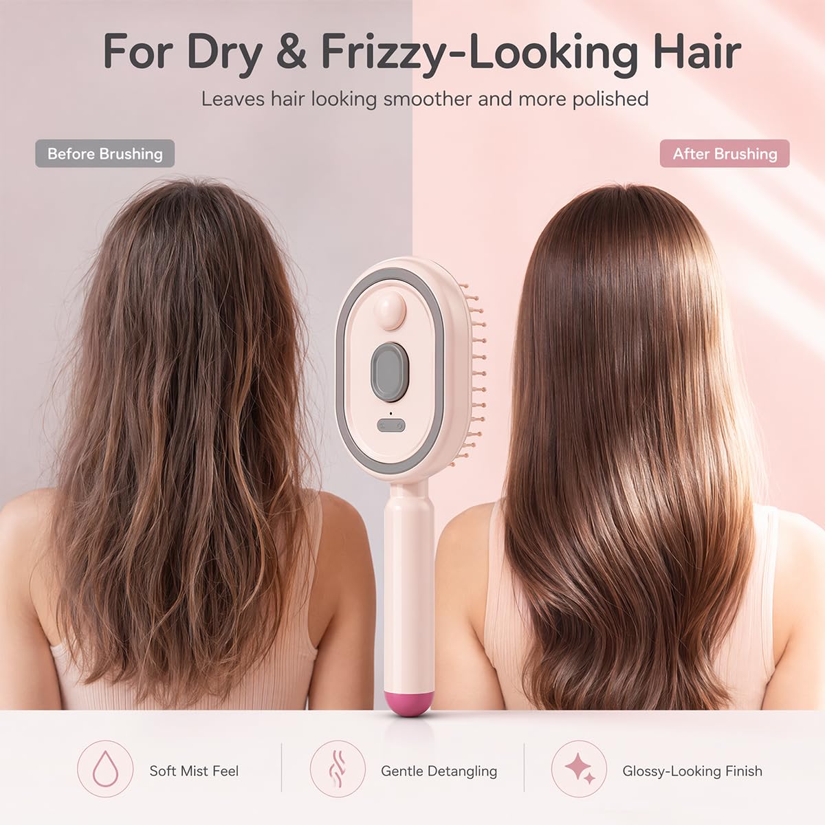 2026 Upgraded Electric Spray air Cushion Massage Comb, Anti-Static & Detangling,Retractable Massage Steam Brush for Frizzy Hair & Scalp Care,Women Men, Rechargeable Air Cushion Hair Brush (Pink)