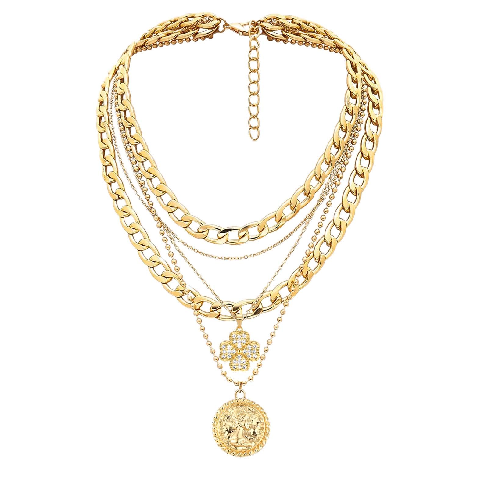 MJartoria Layered Necklaces for Women Trendy Retro Coin Pendant | Dainty Chunky Chain, Choker Necklaces, Jewelry Birthday Gifts