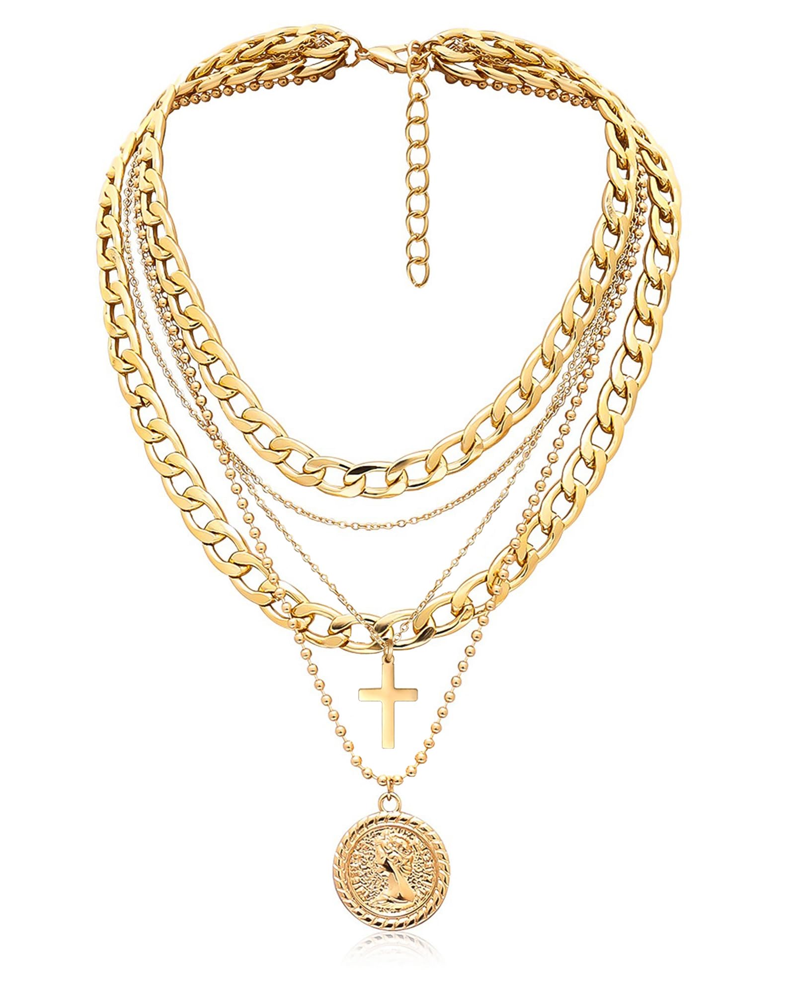 MJartoria Layered Necklaces for Women Trendy Retro Coin Pendant | Dainty Chunky Chain, Choker Necklaces, Jewelry Birthday Gifts