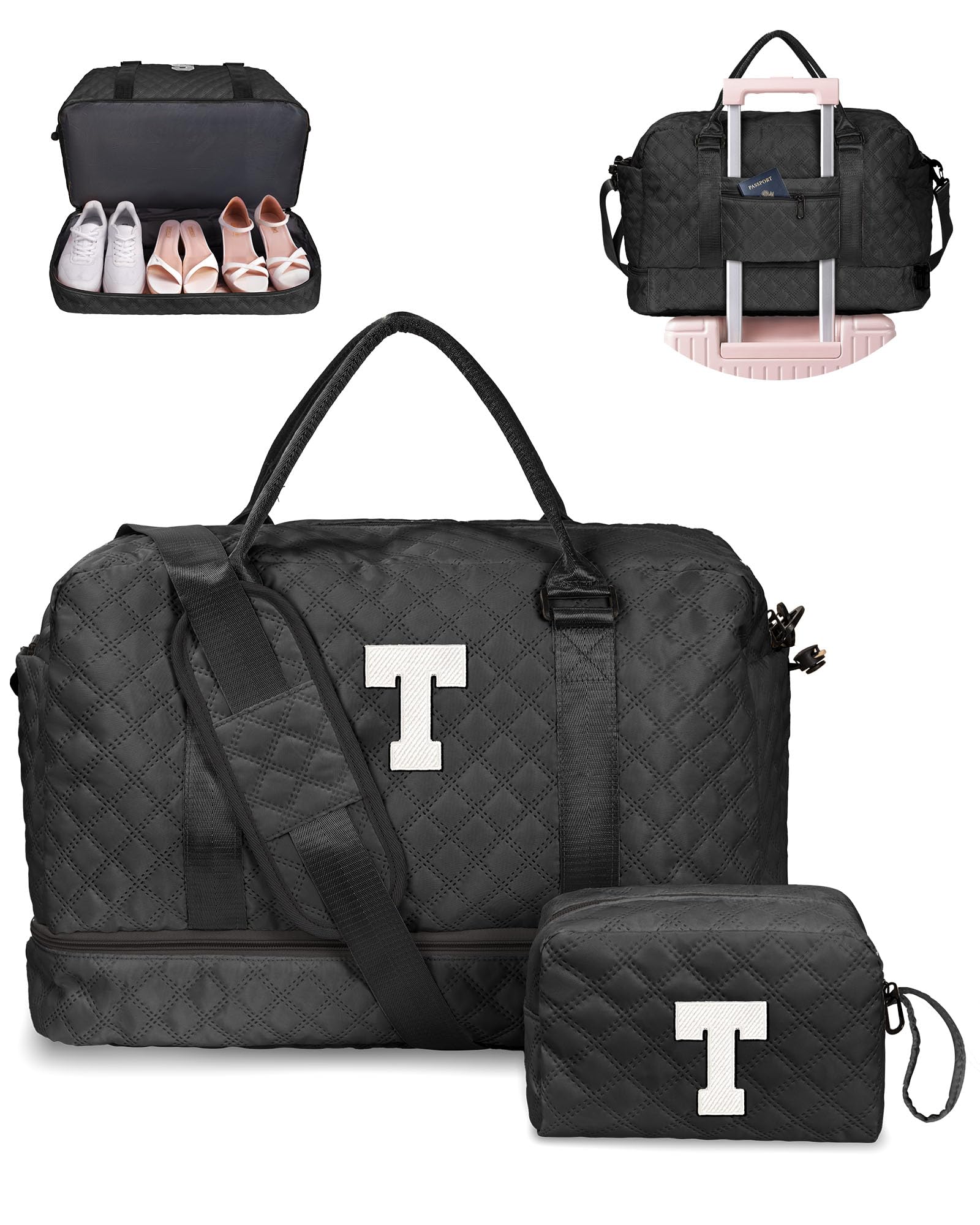 Girl Gift-Women Birthday Gifts-Gifts for Teenage Girls-Personalized Duffle Bag with Shoe Compartment, Kids Overnight Bag,Travel Weekend Bag, Gift for Women Friend Niece Sister (Letter A)