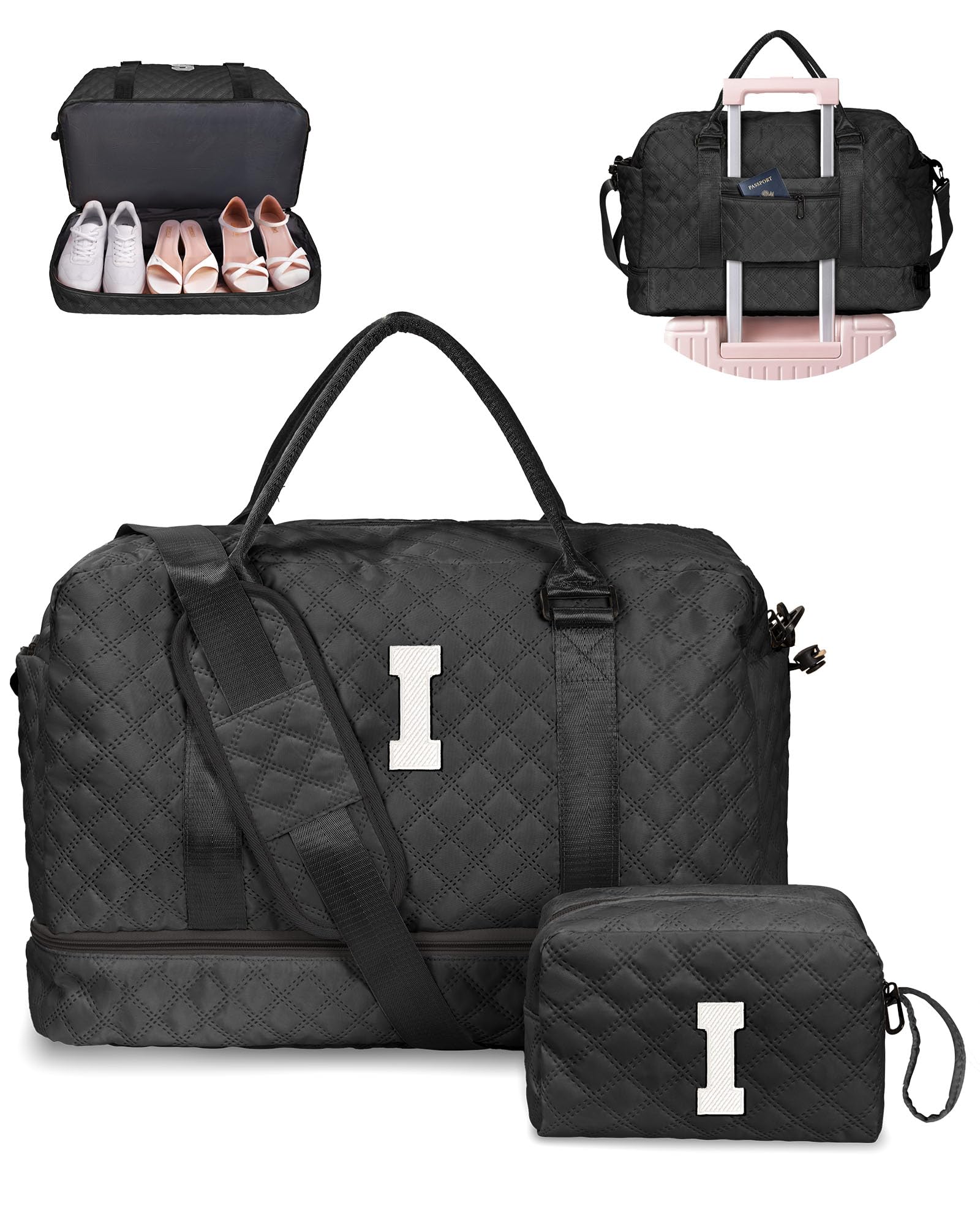 Girl Gift-Women Birthday Gifts-Gifts for Teenage Girls-Personalized Duffle Bag with Shoe Compartment, Kids Overnight Bag,Travel Weekend Bag, Gift for Women Friend Niece Sister (Letter A)