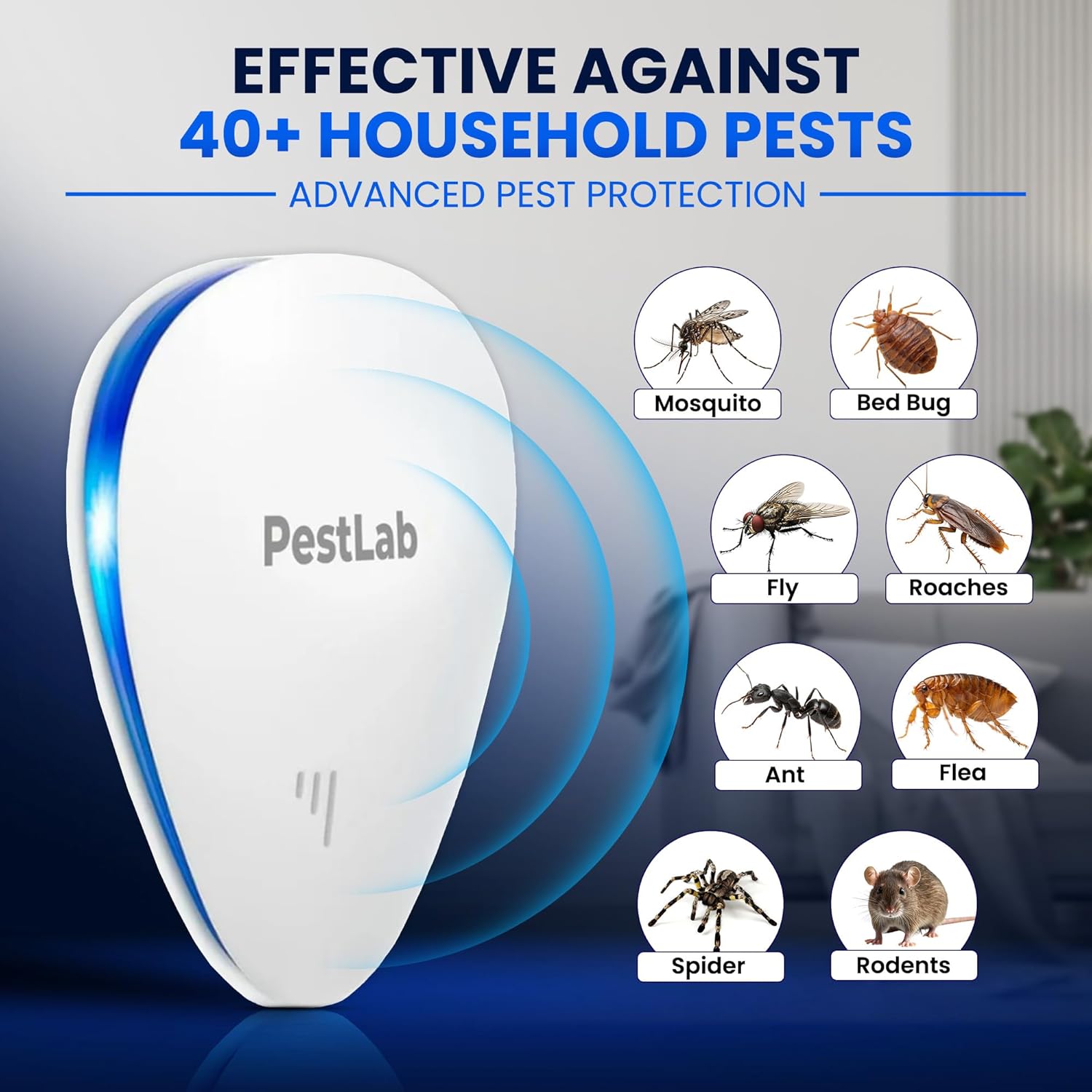 PestLab Ultrasonic Pest Repeller – Indoor Plug In Bug Repellent for Mice, Rodents, Rats, Roaches, Ants, Spiders, Mosquitoes & Bed Bugs – Electronic Pest Control Device with 300 Sq Ft Coverage – 1 Pack