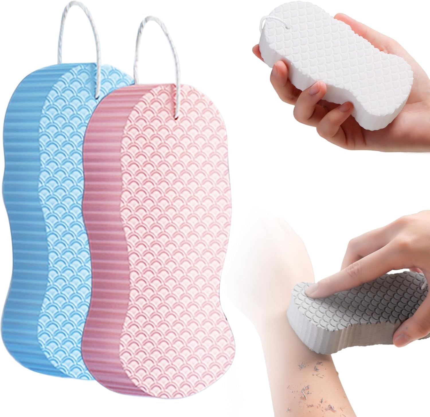 Exfoliating Bath Sponge, 2026 New Super Soft Exfoliating Bath Sponge Set, Exfoliate Body Scrubber Skin Friendly & Reusable for Adults Women and Men (2pcs-a)