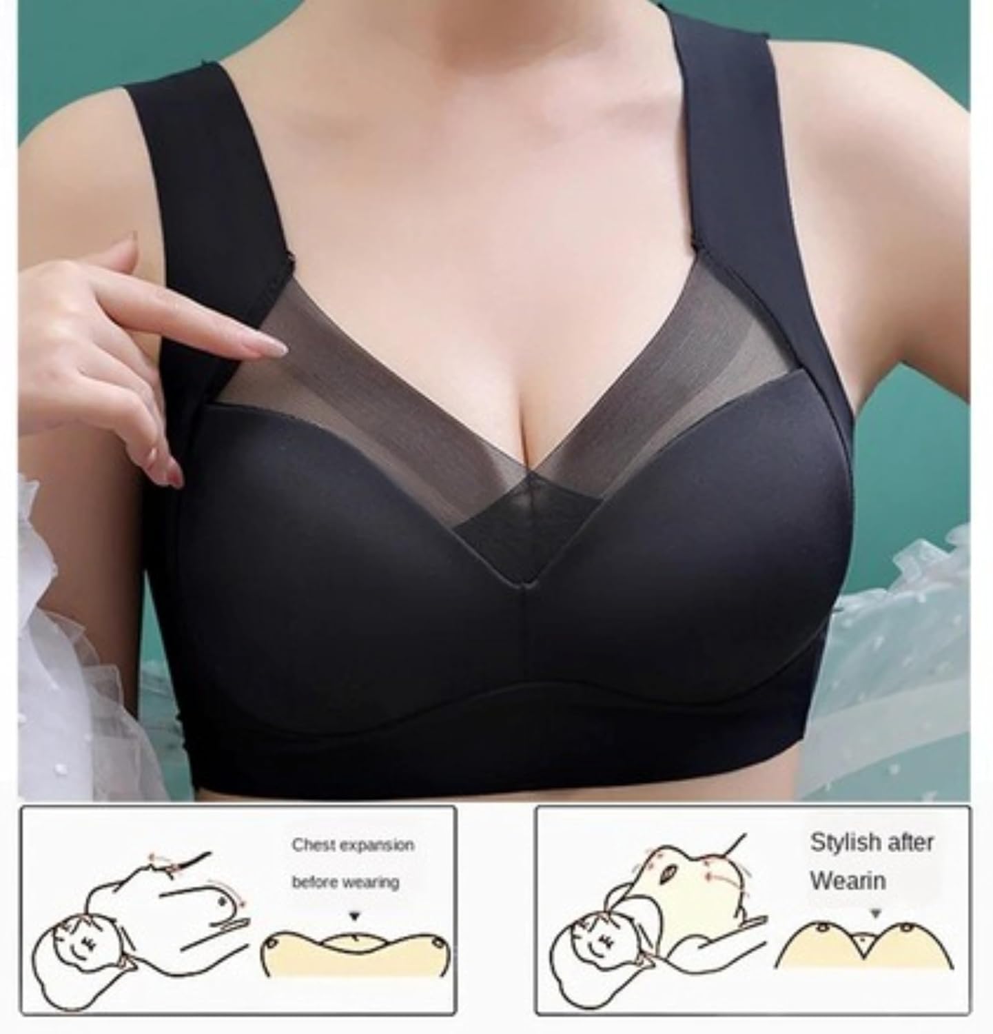 PIFAME Women Comfort Lightweight Wireless Bras Posture Correcting Bra for Seniors Plus Size Full Coverage Soft Everyday Bra