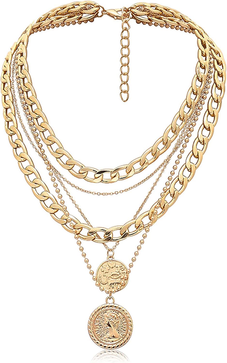 MJartoria Layered Necklaces for Women Trendy Retro Coin Pendant | Dainty Chunky Chain, Choker Necklaces, Jewelry Birthday Gifts