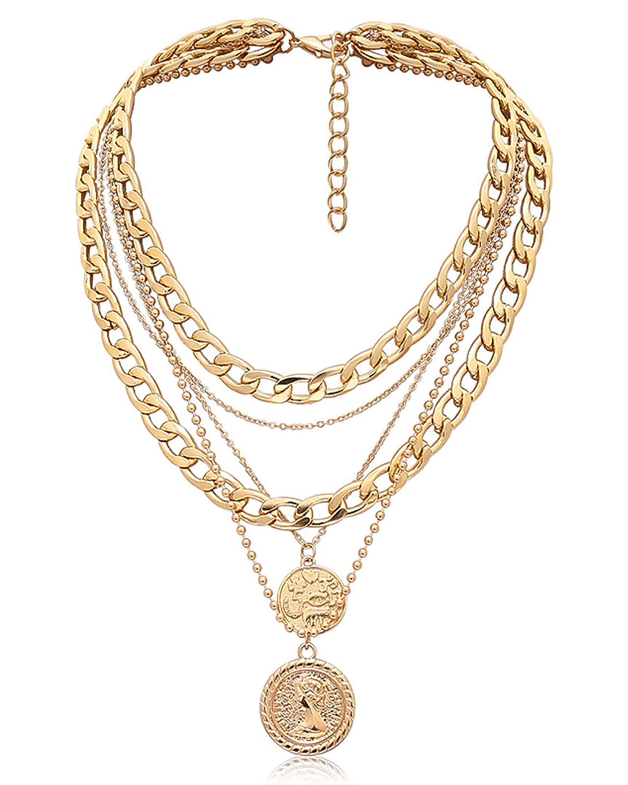 MJartoria Layered Necklaces for Women Trendy Retro Coin Pendant | Dainty Chunky Chain, Choker Necklaces, Jewelry Birthday Gifts