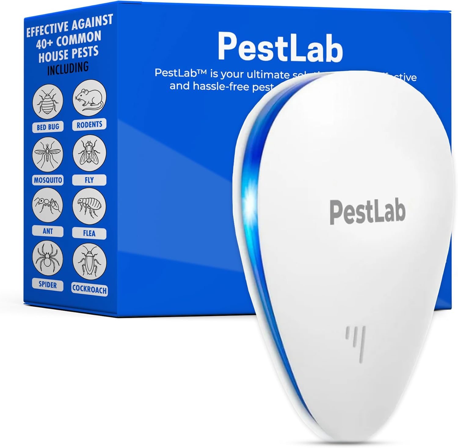 PestLab Ultrasonic Pest Repeller – Indoor Plug In Bug Repellent for Mice, Rodents, Rats, Roaches, Ants, Spiders, Mosquitoes & Bed Bugs – Electronic Pest Control Device with 300 Sq Ft Coverage – 1 Pack