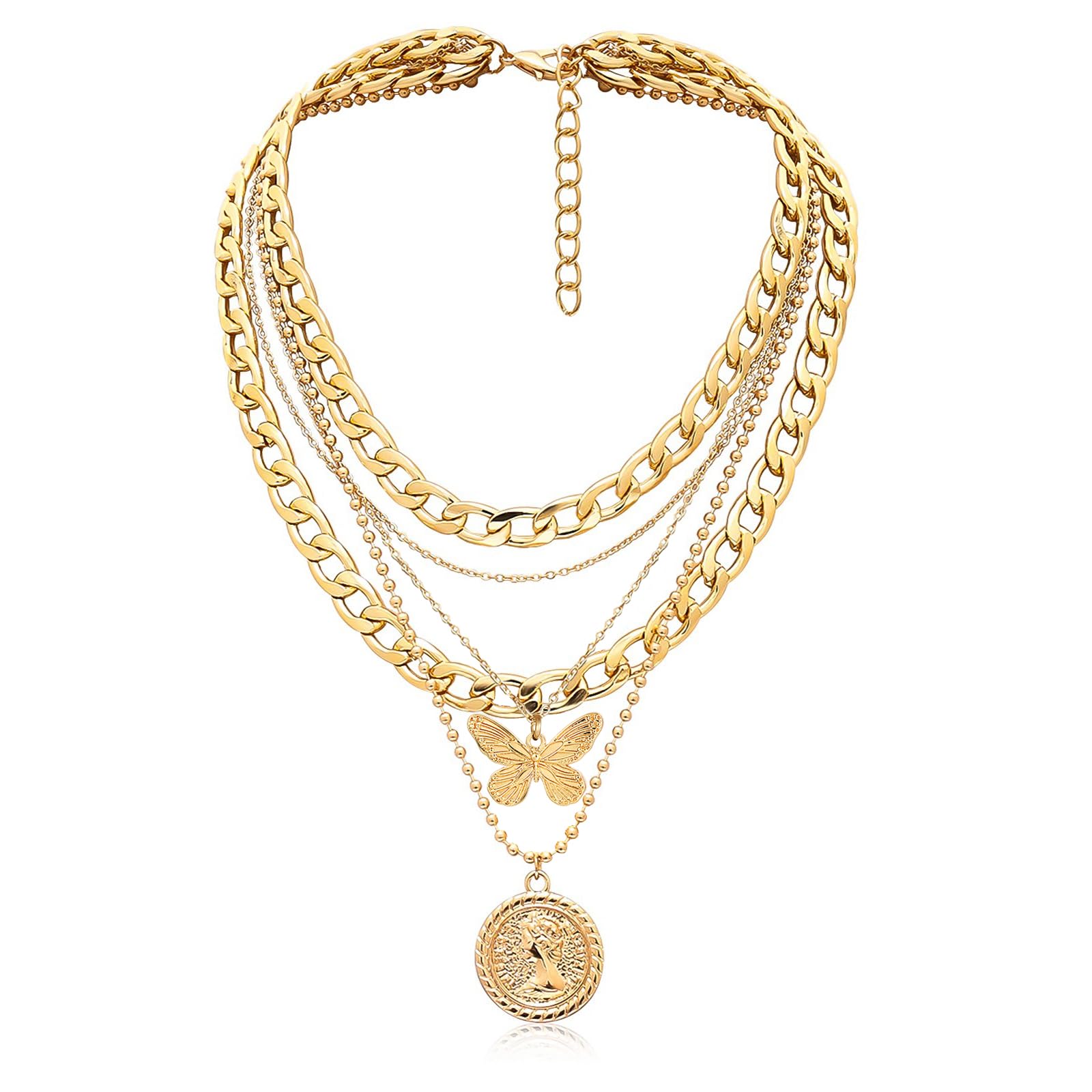 MJartoria Layered Necklaces for Women Trendy Retro Coin Pendant | Dainty Chunky Chain, Choker Necklaces, Jewelry Birthday Gifts