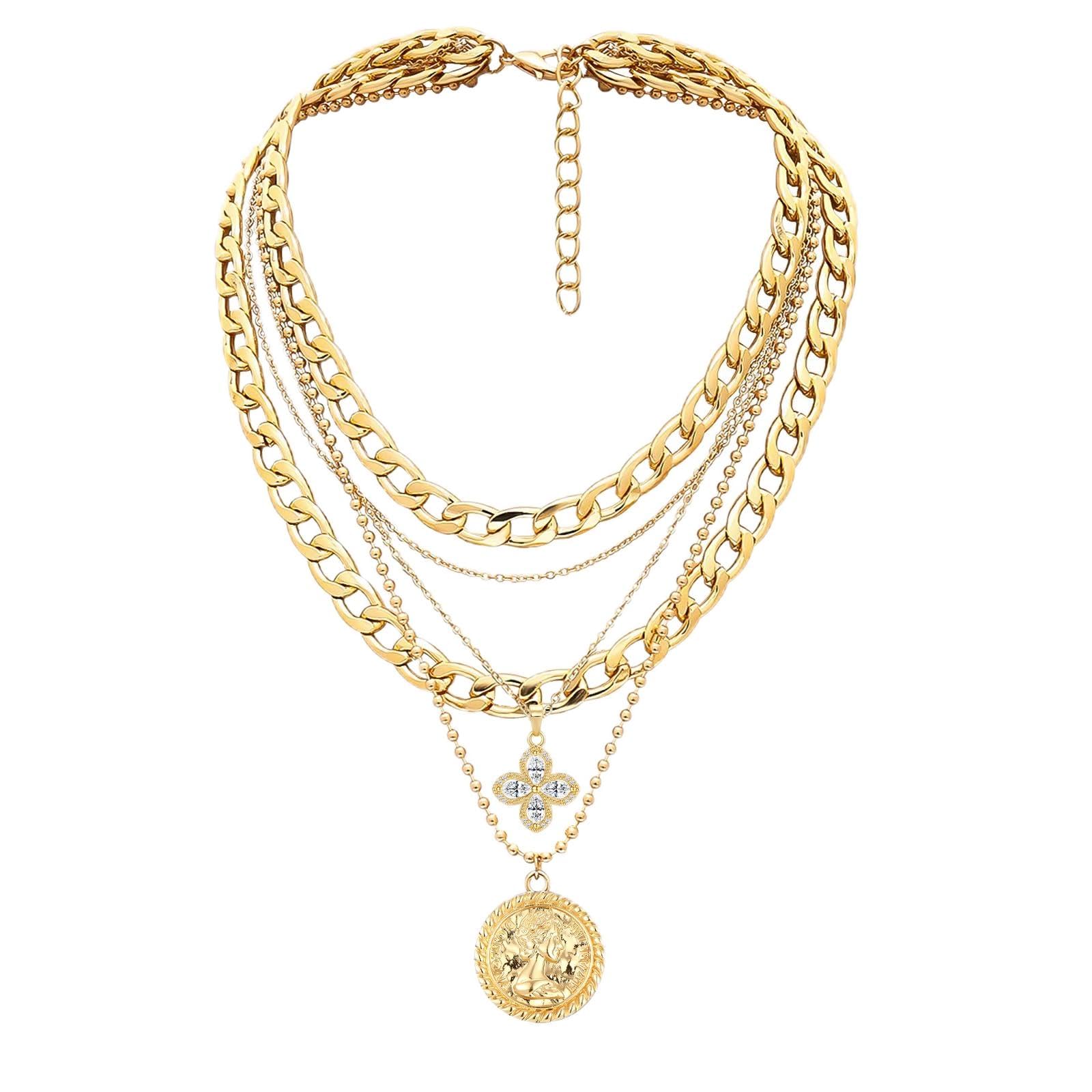 MJartoria Layered Necklaces for Women Trendy Retro Coin Pendant | Dainty Chunky Chain, Choker Necklaces, Jewelry Birthday Gifts
