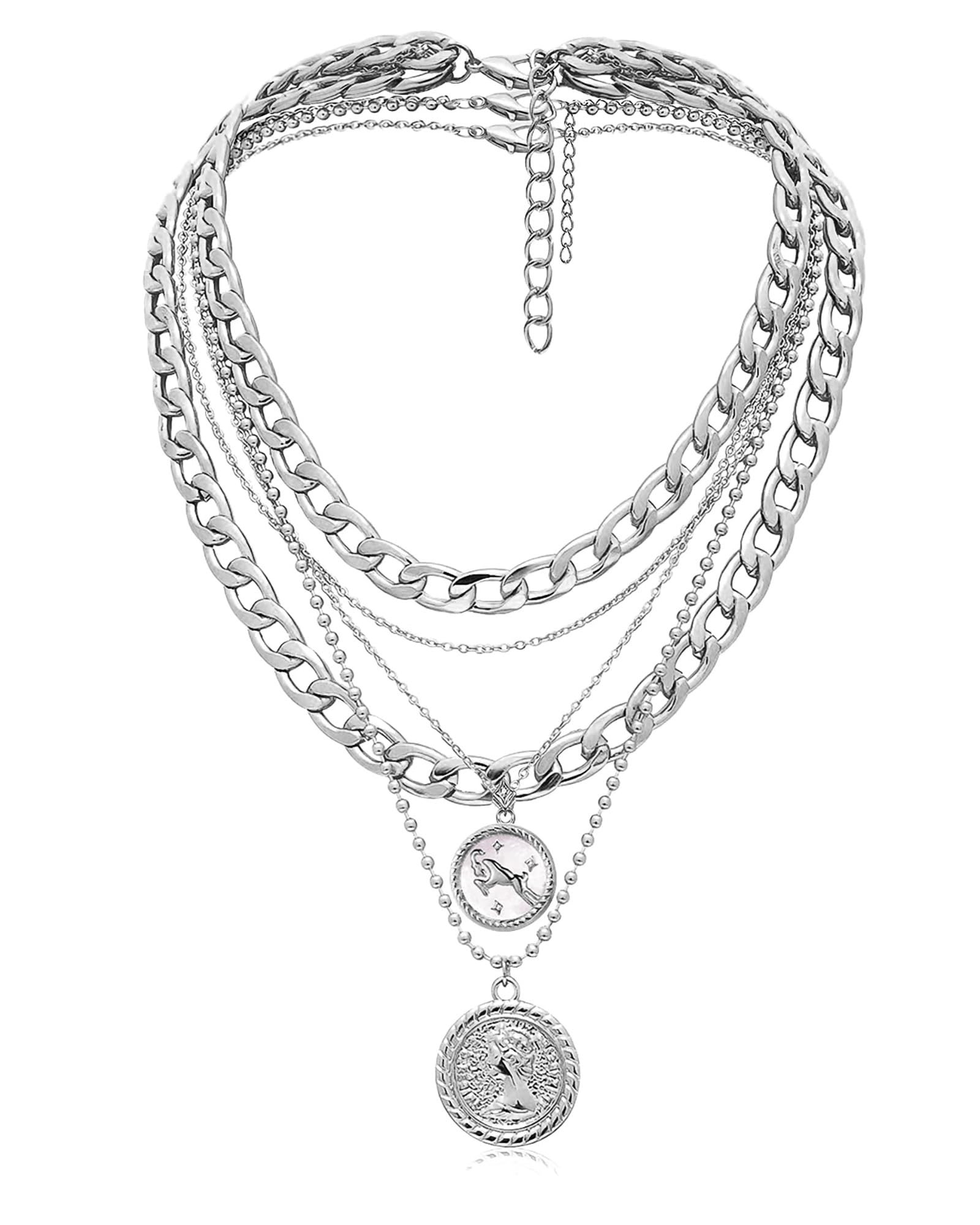 MJartoria Layered Necklaces for Women Trendy Retro Coin Pendant | Dainty Chunky Chain, Choker Necklaces, Jewelry Birthday Gifts