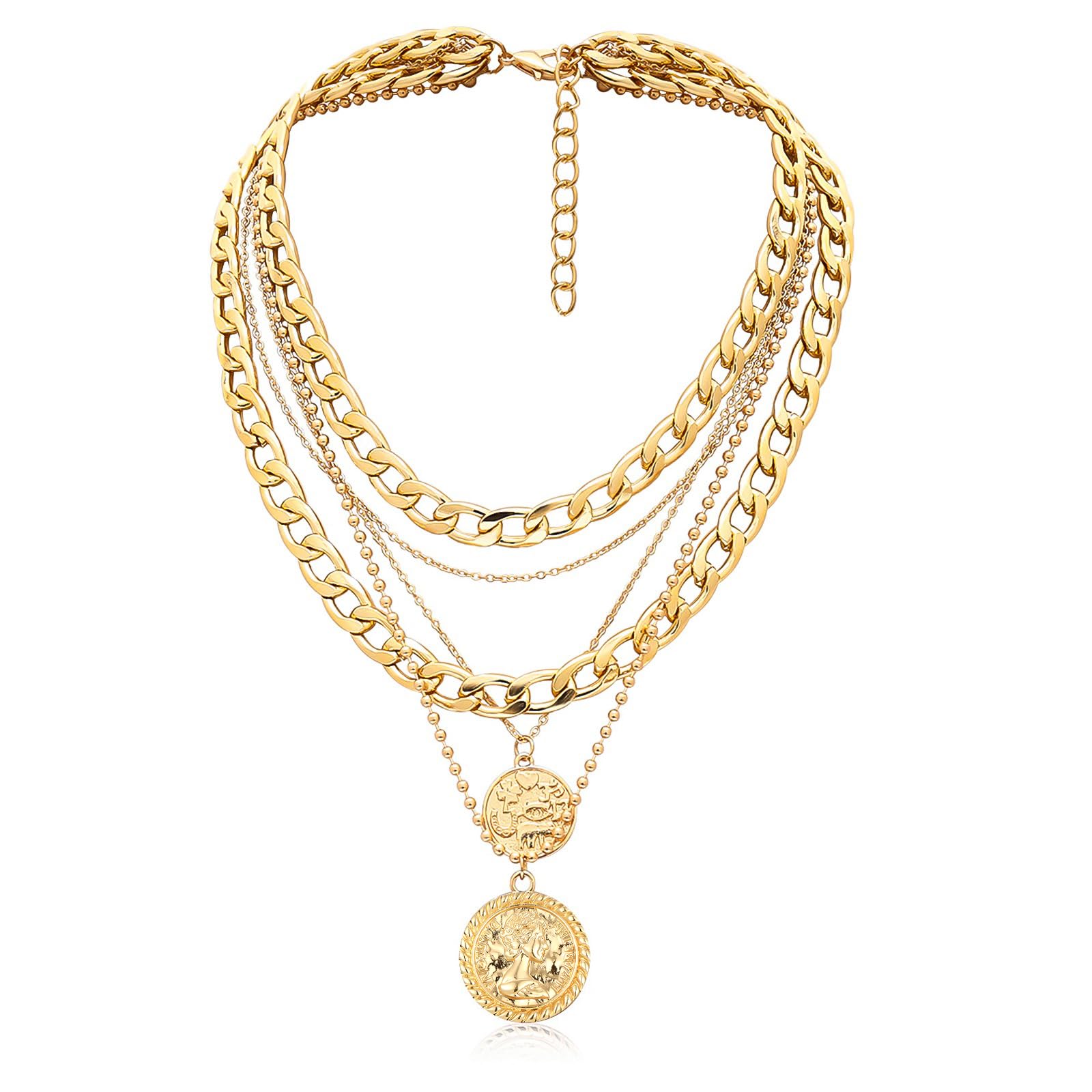 MJartoria Layered Necklaces for Women Trendy Retro Coin Pendant | Dainty Chunky Chain, Choker Necklaces, Jewelry Birthday Gifts