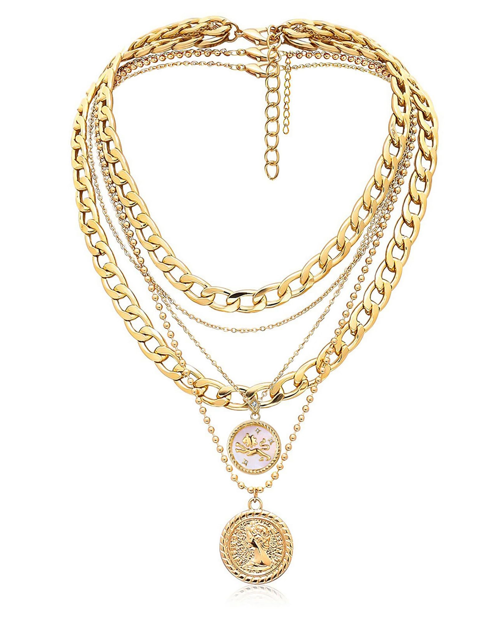 MJartoria Layered Necklaces for Women Trendy Retro Coin Pendant | Dainty Chunky Chain, Choker Necklaces, Jewelry Birthday Gifts
