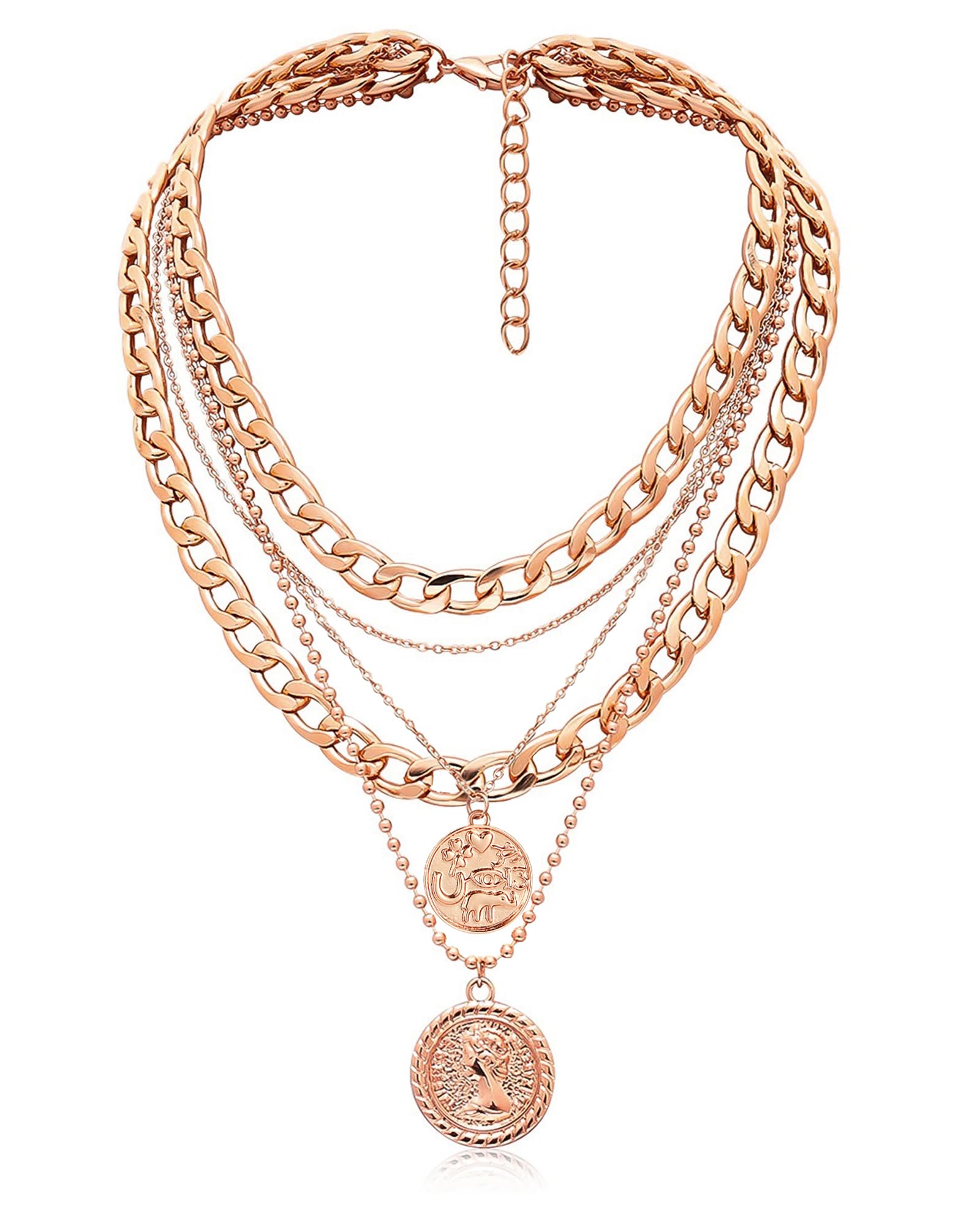 MJartoria Layered Necklaces for Women Trendy Retro Coin Pendant | Dainty Chunky Chain, Choker Necklaces, Jewelry Birthday Gifts