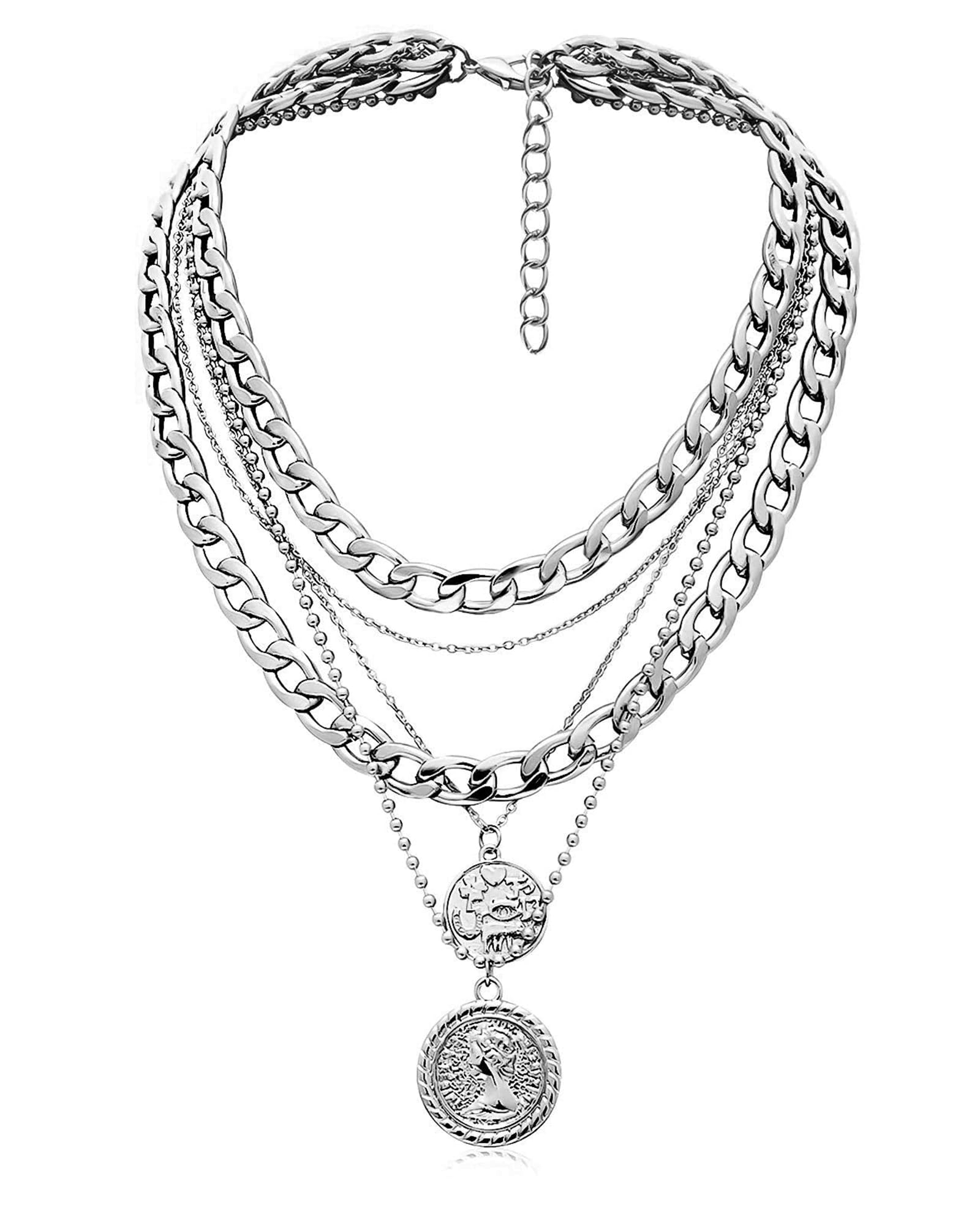 MJartoria Layered Necklaces for Women Trendy Retro Coin Pendant | Dainty Chunky Chain, Choker Necklaces, Jewelry Birthday Gifts