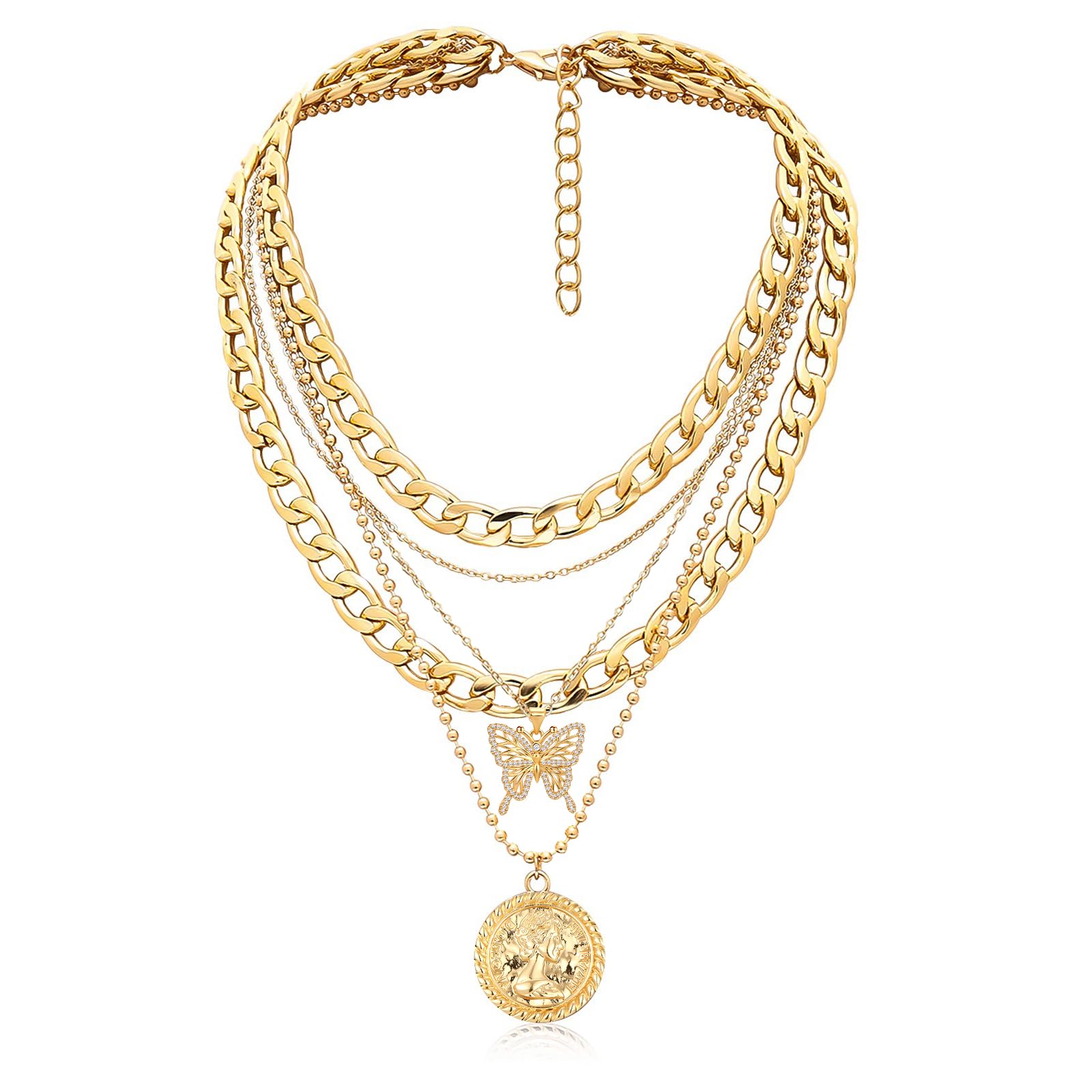 MJartoria Layered Necklaces for Women Trendy Retro Coin Pendant | Dainty Chunky Chain, Choker Necklaces, Jewelry Birthday Gifts