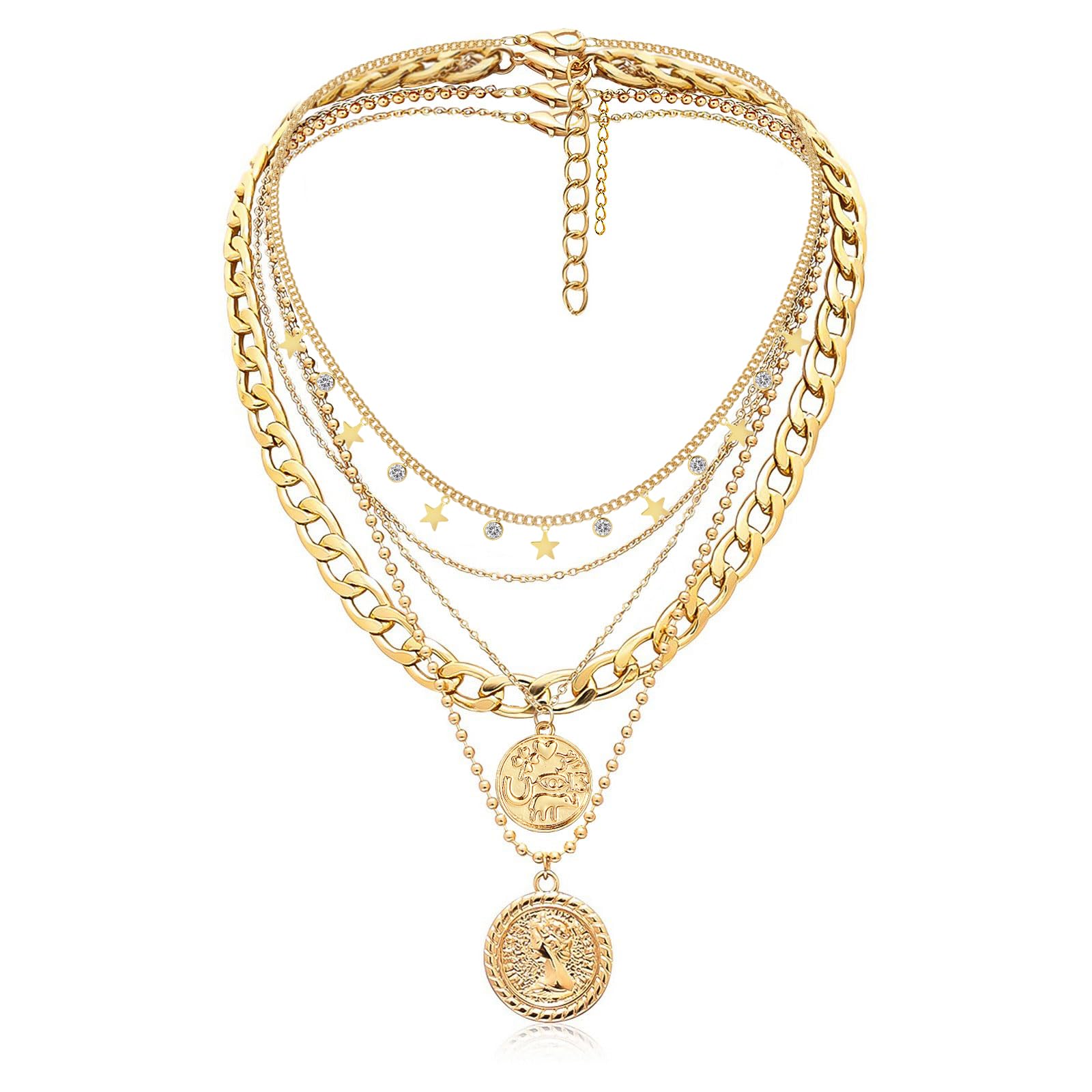 MJartoria Layered Necklaces for Women Trendy Retro Coin Pendant | Dainty Chunky Chain, Choker Necklaces, Jewelry Birthday Gifts