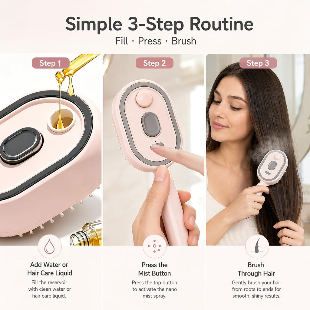 2026 Upgraded Electric Spray air Cushion Massage Comb, Anti-Static & Detangling,Retractable Massage Steam Brush for Frizzy Hair & Scalp Care,Women Men, Rechargeable Air Cushion Hair Brush (Pink)