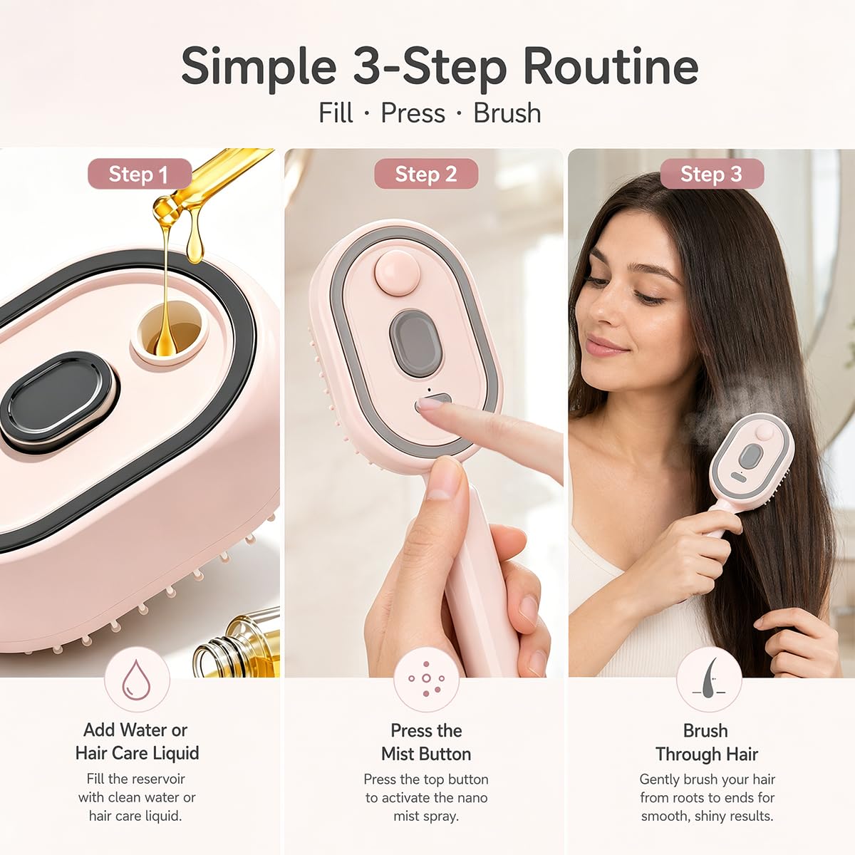 2026 Upgraded Electric Spray air Cushion Massage Comb, Anti-Static & Detangling,Retractable Massage Steam Brush for Frizzy Hair & Scalp Care,Women Men, Rechargeable Air Cushion Hair Brush (Pink)
