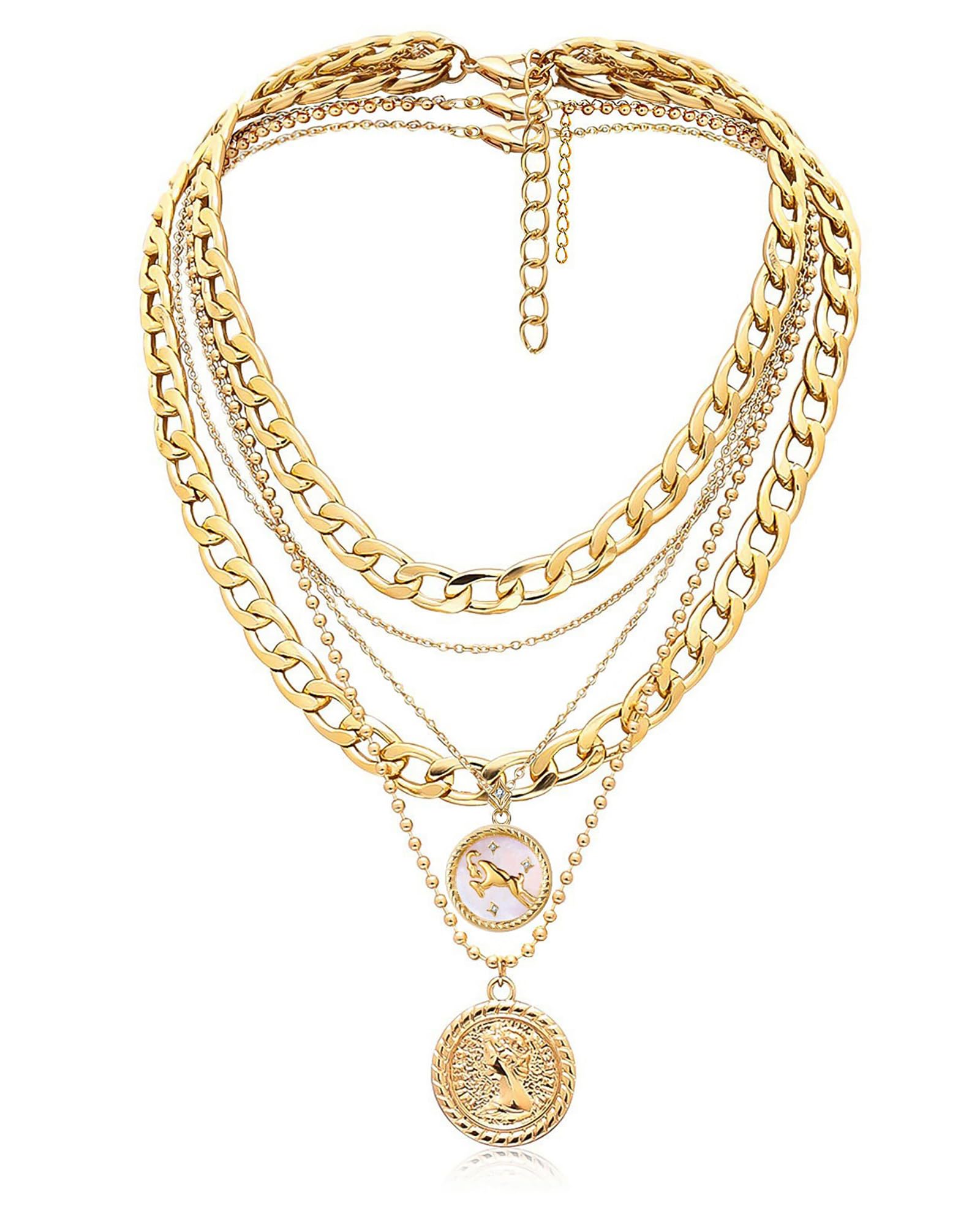 MJartoria Layered Necklaces for Women Trendy Retro Coin Pendant | Dainty Chunky Chain, Choker Necklaces, Jewelry Birthday Gifts