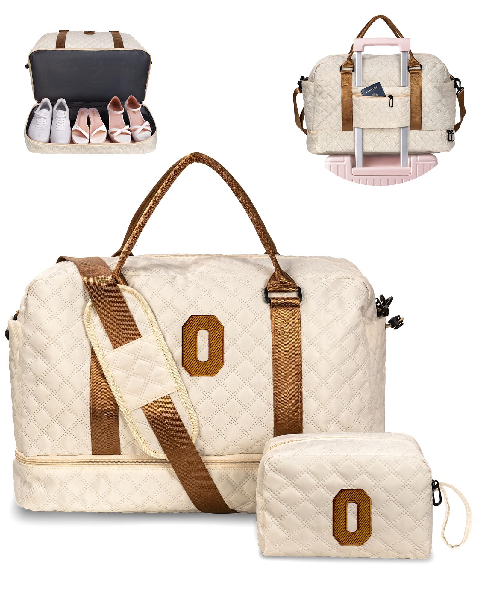 Girl Gift-Women Birthday Gifts-Gifts for Teenage Girls-Personalized Duffle Bag with Shoe Compartment, Kids Overnight Bag,Travel Weekend Bag, Gift for Women Friend Niece Sister (Letter A)