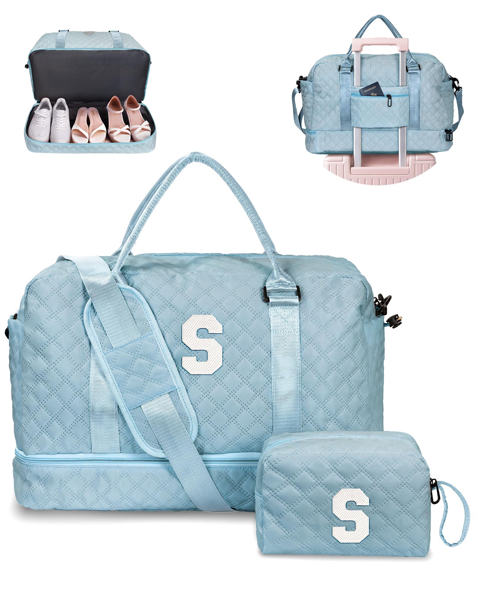 Girl Gift-Women Birthday Gifts-Gifts for Teenage Girls-Personalized Duffle Bag with Shoe Compartment, Kids Overnight Bag,Travel Weekend Bag, Gift for Women Friend Niece Sister (Letter A)