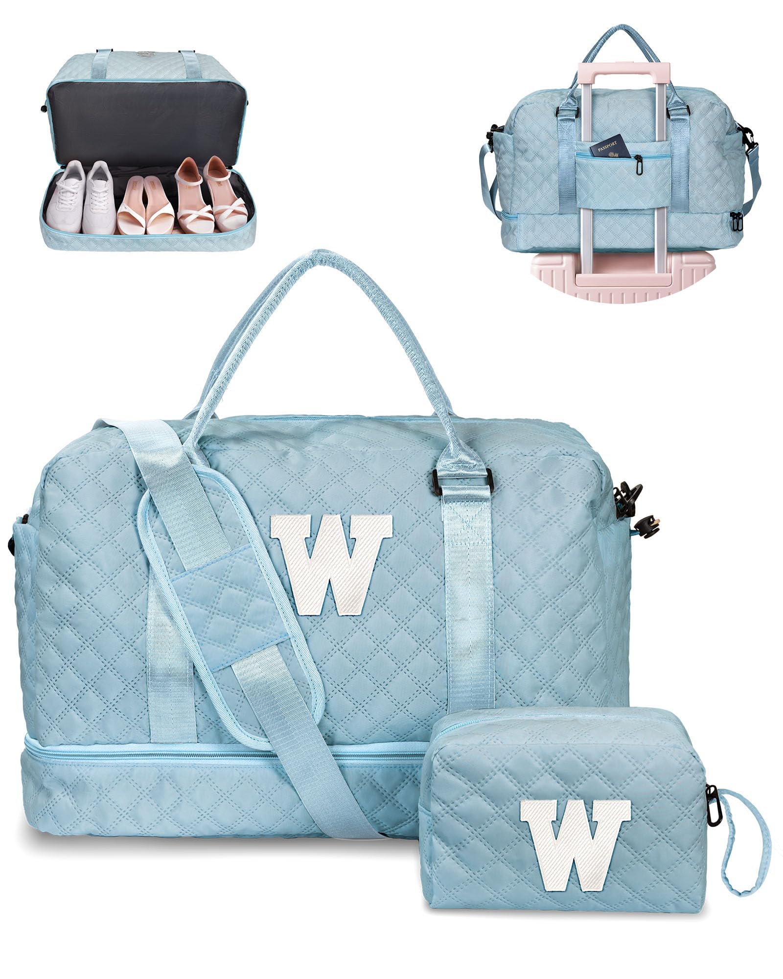 Girl Gift-Women Birthday Gifts-Gifts for Teenage Girls-Personalized Duffle Bag with Shoe Compartment, Kids Overnight Bag,Travel Weekend Bag, Gift for Women Friend Niece Sister (Letter A)