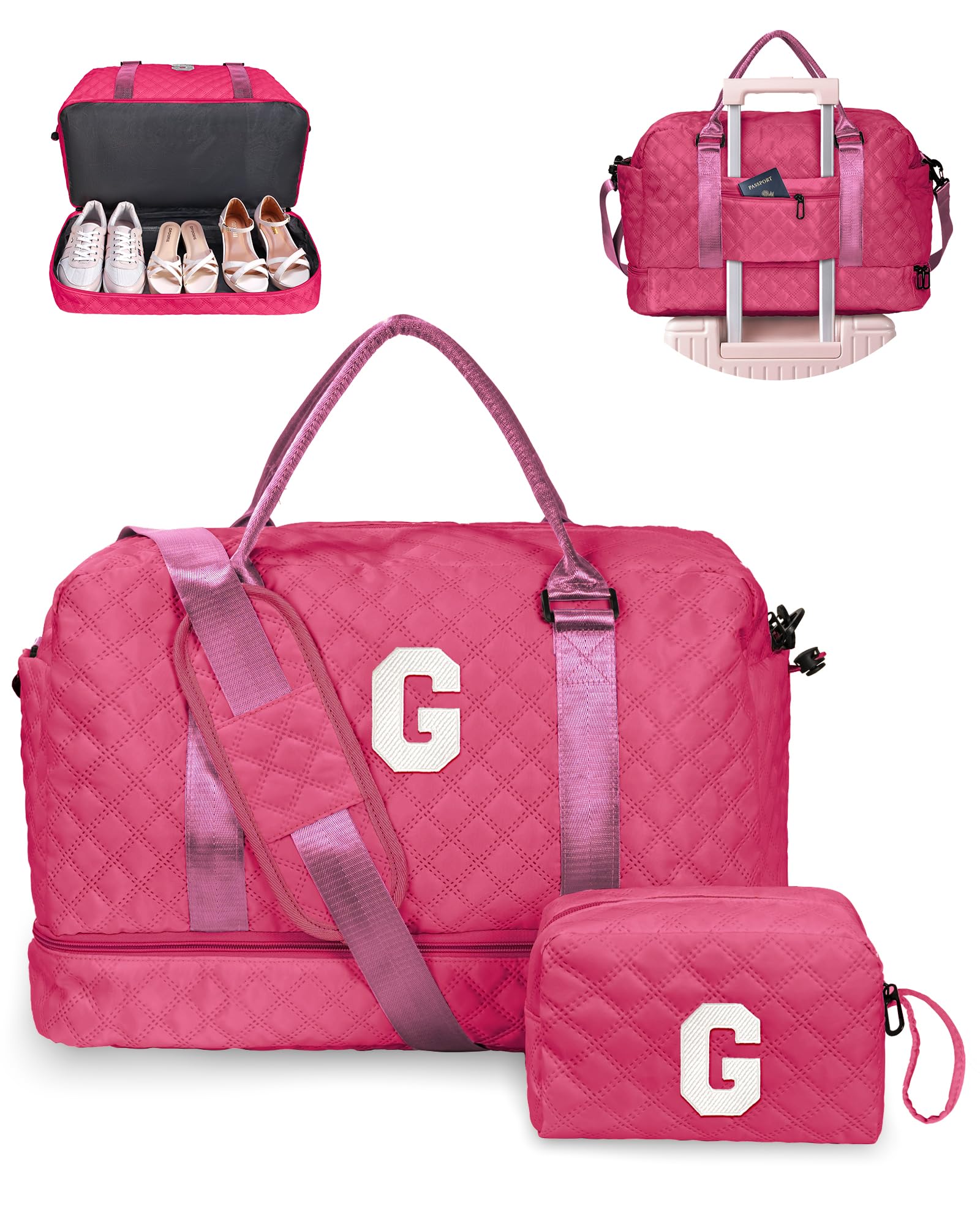 Girl Gift-Women Birthday Gifts-Gifts for Teenage Girls-Personalized Duffle Bag with Shoe Compartment, Kids Overnight Bag,Travel Weekend Bag, Gift for Women Friend Niece Sister (Letter A)
