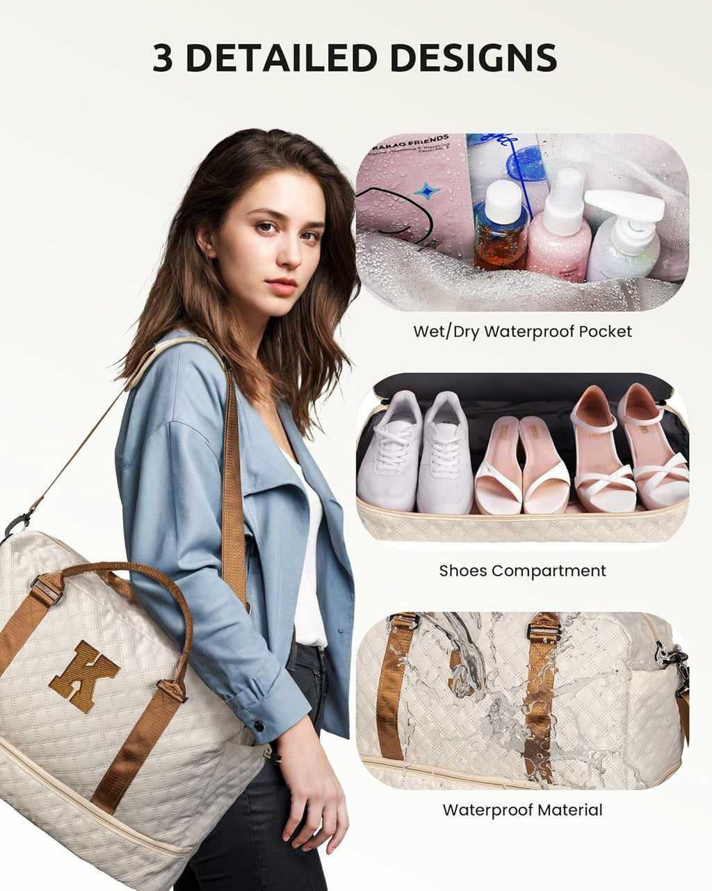 Girl Gift-Women Birthday Gifts-Gifts for Teenage Girls-Personalized Duffle Bag with Shoe Compartment, Kids Overnight Bag,Travel Weekend Bag, Gift for Women Friend Niece Sister (Letter A)