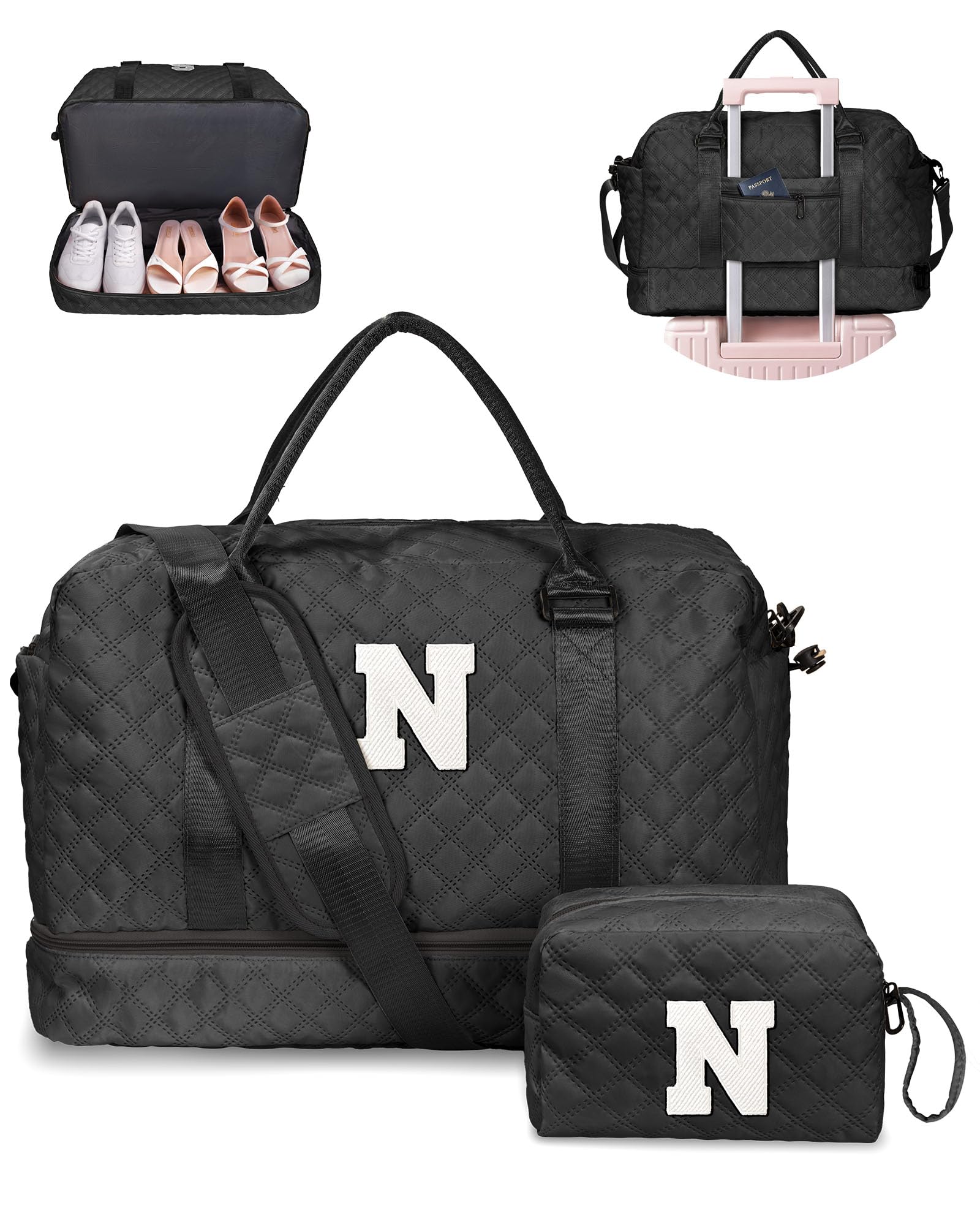 Girl Gift-Women Birthday Gifts-Gifts for Teenage Girls-Personalized Duffle Bag with Shoe Compartment, Kids Overnight Bag,Travel Weekend Bag, Gift for Women Friend Niece Sister (Letter A)
