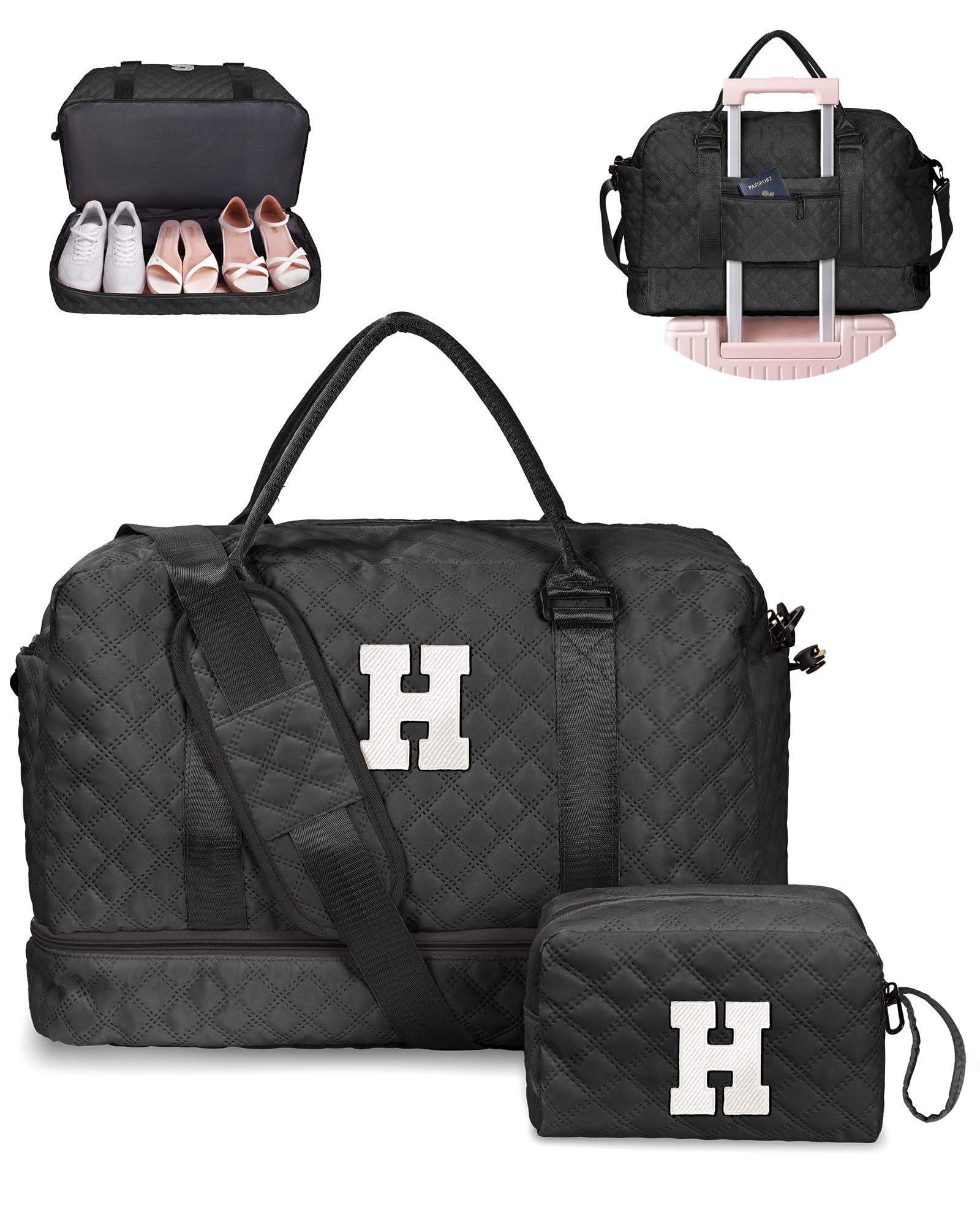 Girl Gift-Women Birthday Gifts-Gifts for Teenage Girls-Personalized Duffle Bag with Shoe Compartment, Kids Overnight Bag,Travel Weekend Bag, Gift for Women Friend Niece Sister (Letter A)
