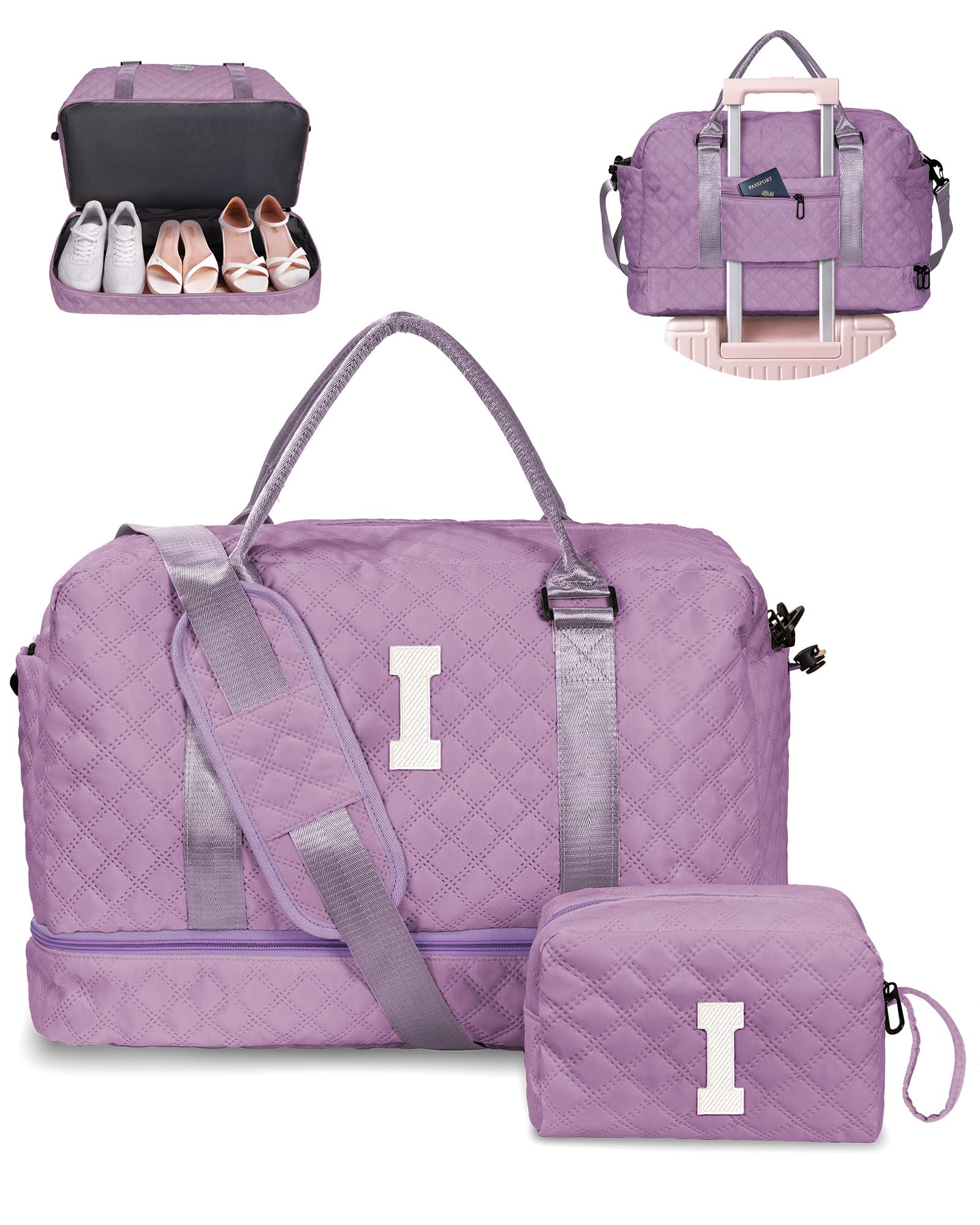 Girl Gift-Women Birthday Gifts-Gifts for Teenage Girls-Personalized Duffle Bag with Shoe Compartment, Kids Overnight Bag,Travel Weekend Bag, Gift for Women Friend Niece Sister (Letter A)