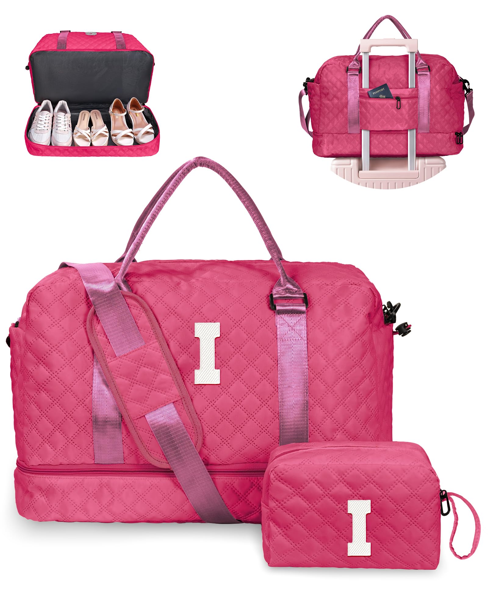 Girl Gift-Women Birthday Gifts-Gifts for Teenage Girls-Personalized Duffle Bag with Shoe Compartment, Kids Overnight Bag,Travel Weekend Bag, Gift for Women Friend Niece Sister (Letter A)
